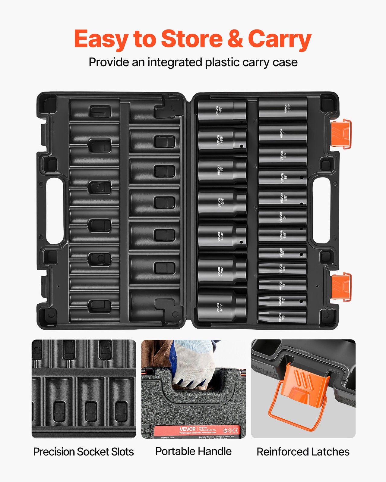 VEVOR Impact Socket Set, 1/2″ 19 Piece Impact Sockets 3/8″ to 1-1/2″ Deep Length