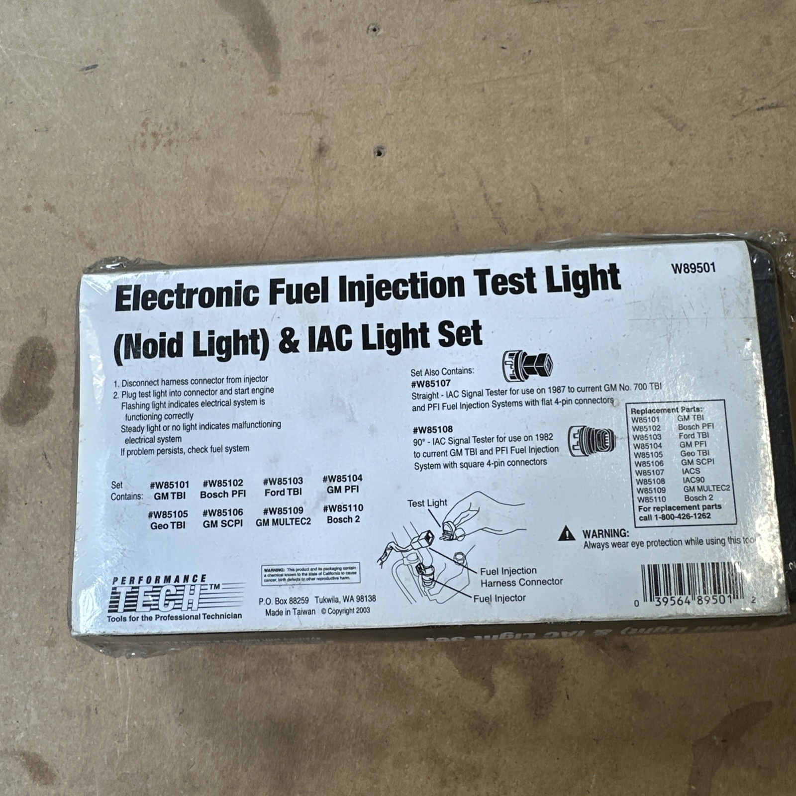 Performance Tool W89501 Fuel Injection Test Kit Noid & IAC Light Set Vintage