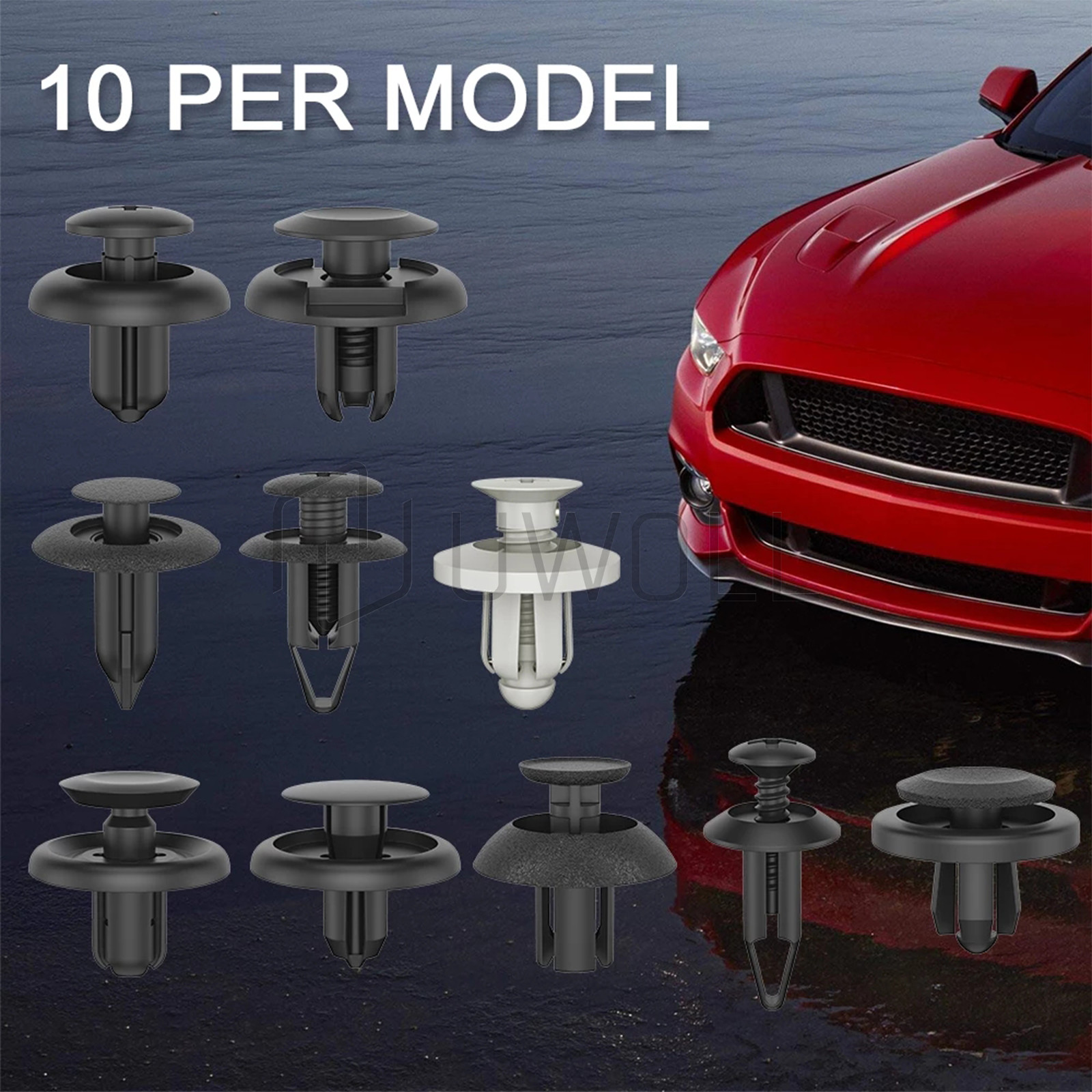 100 Pcs Car Retainer Auto Fasteners Push Trim Plastic Clips Pin Rivet Bumper Kit