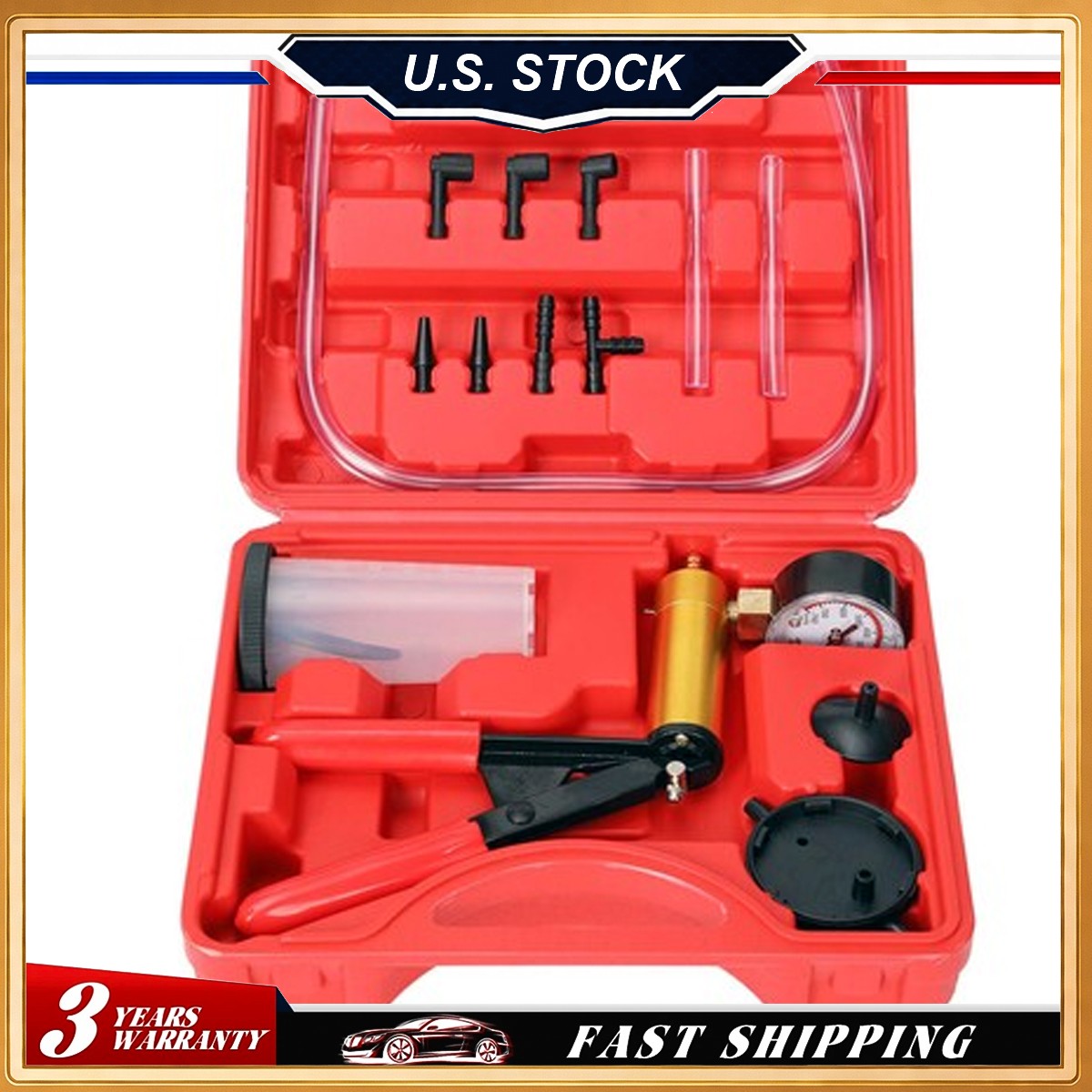 Hand Held Vacuum Pressure Pump Tester Set Brake Fluid Bleeder Bleeding Kit +Box