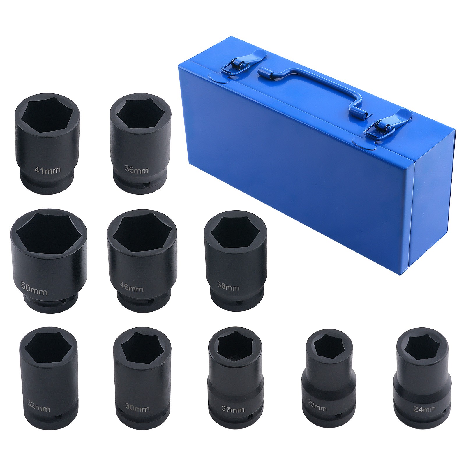 10pc 1in Drive Impact Socket Set 22-50mm 6-Point CR-V Truck Repair Tools