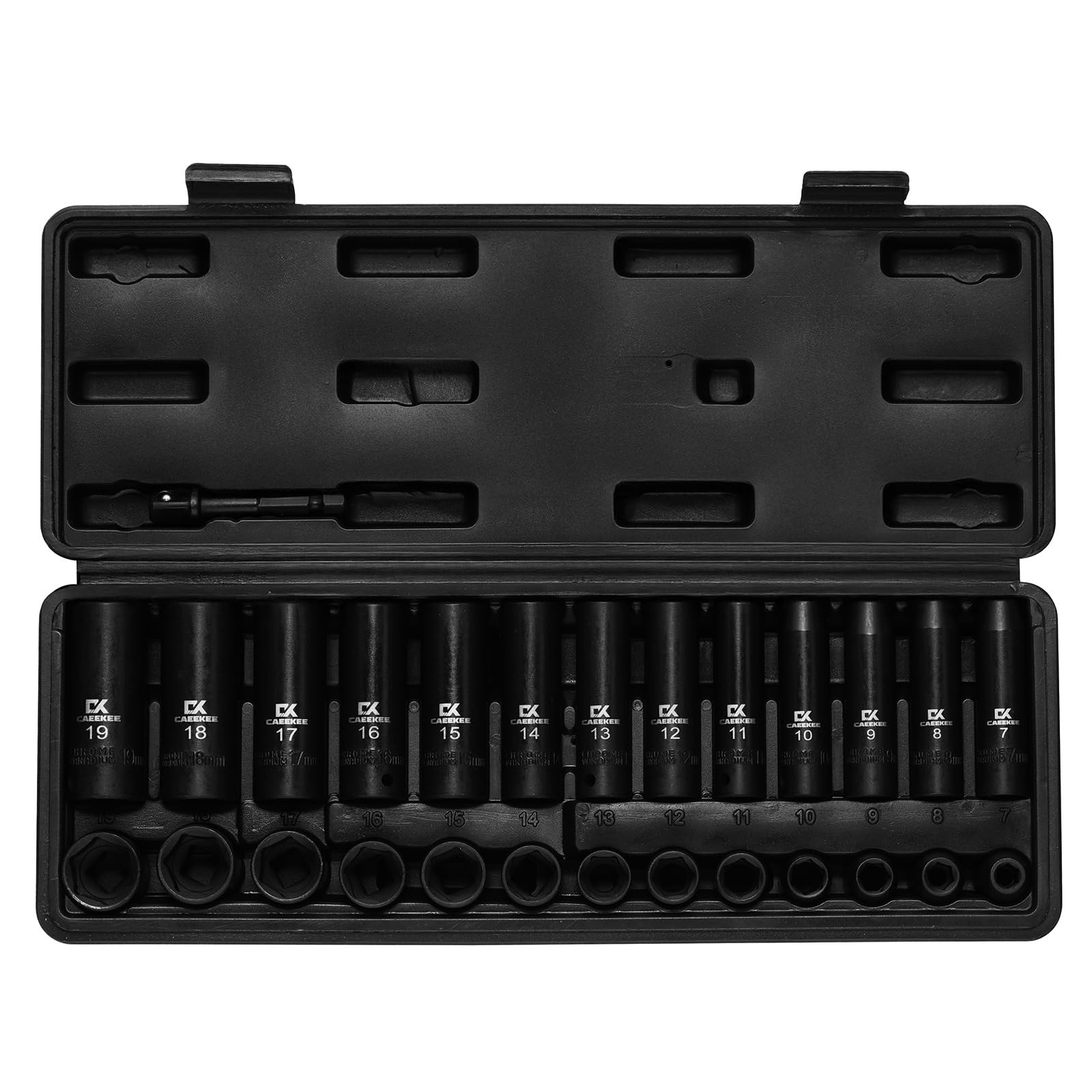 27PCS 3/8″ Drive Metric Impact Socket Set, Deep & Shallow, 7mm-19mm, 6-Point, Cr