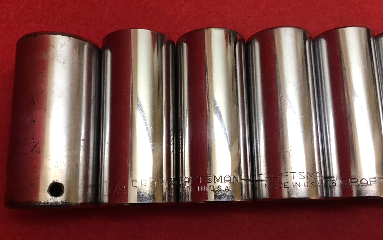 CRAFTSMAN USA 1/2” DR. 1/2” To 1 1/4” DEEP SOCKET SET. 12 POINT -CHROME – USED
