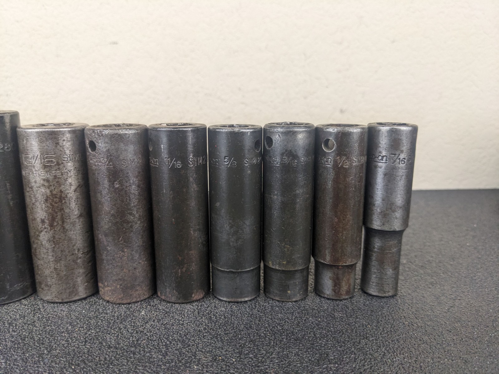 #as294 Snap On SIM 1/2″ Drive 7/16″ 1-1/16″ SAE Deep 6 Point Impact Socket Set
