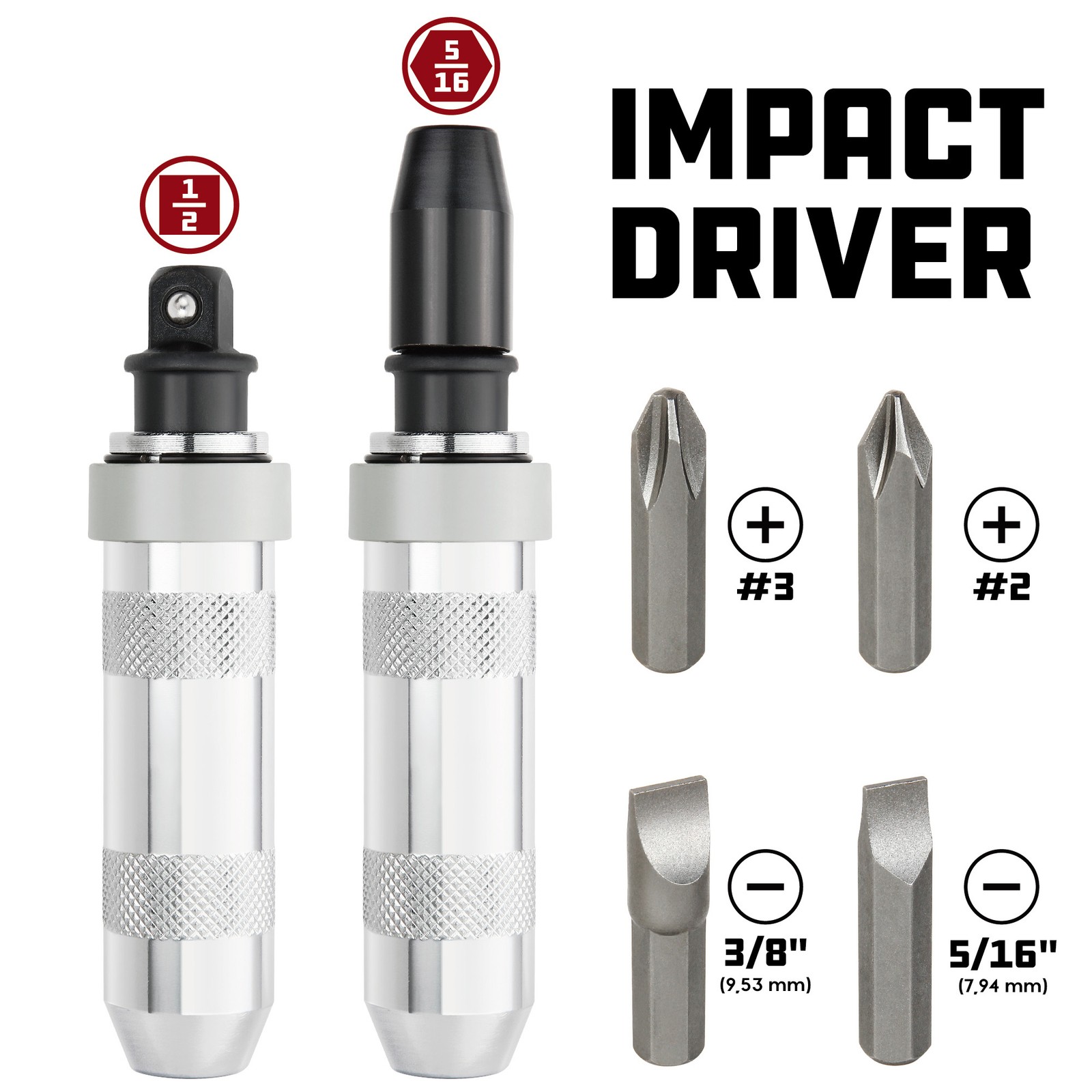 Powerbuilt 1/2 Inch Drive Impact Driver with Steel Bits – 648002