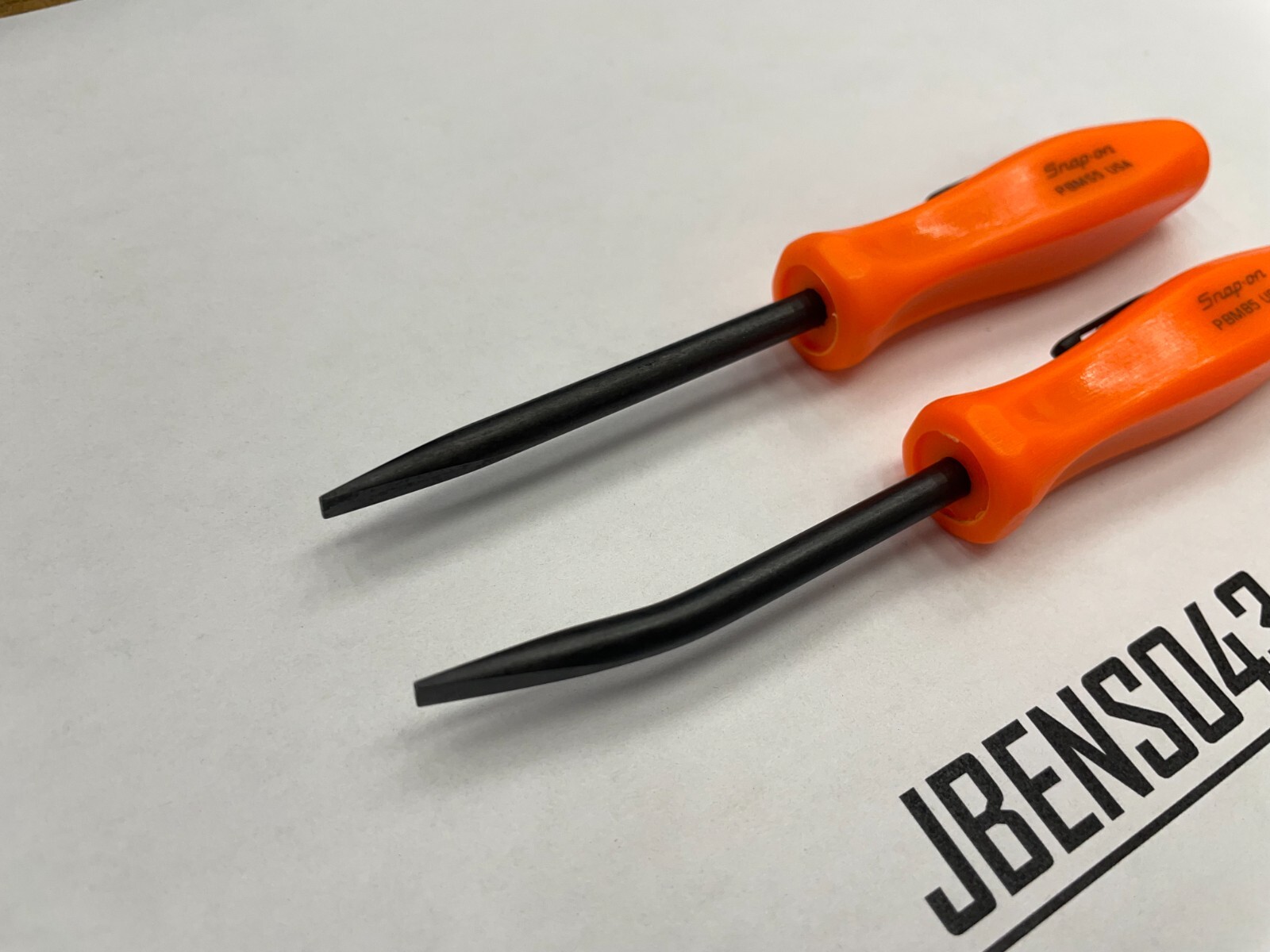 Snap-on Tools NEW 2pc ORANGE 5″ Length Straight & Bent Mini Pocket Prybar Set