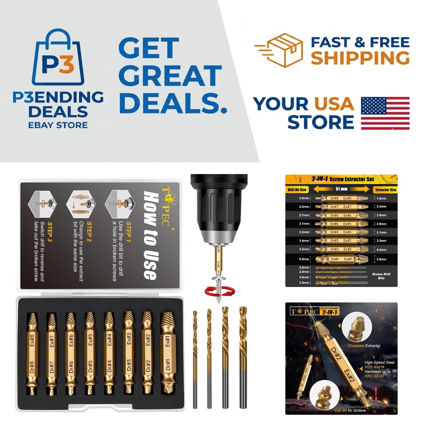 High Speed Steel 12 PCS Screw Extractor Set: Effortless Removal of Rusted Screws