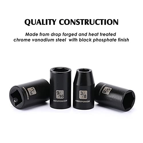 14-Piece 1/2″ Drive Shallow Impact Socket Set, SAE CR-V, 6 Point, Durable Tools