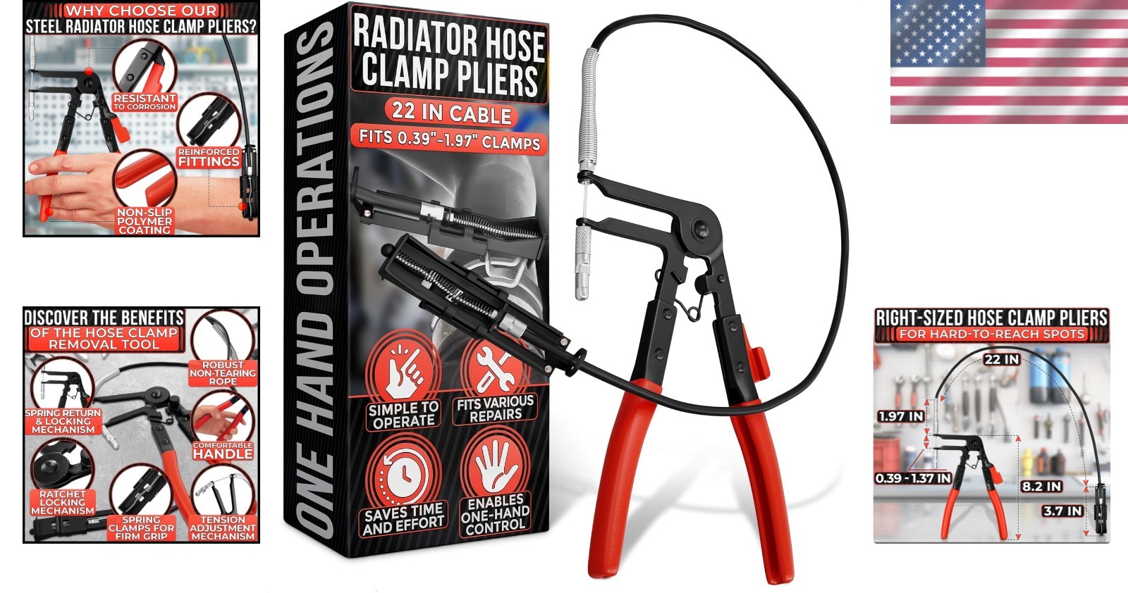 Durable Radiator Hose Clamp Pliers with Ratchet Lock for Easy One-Handed Use