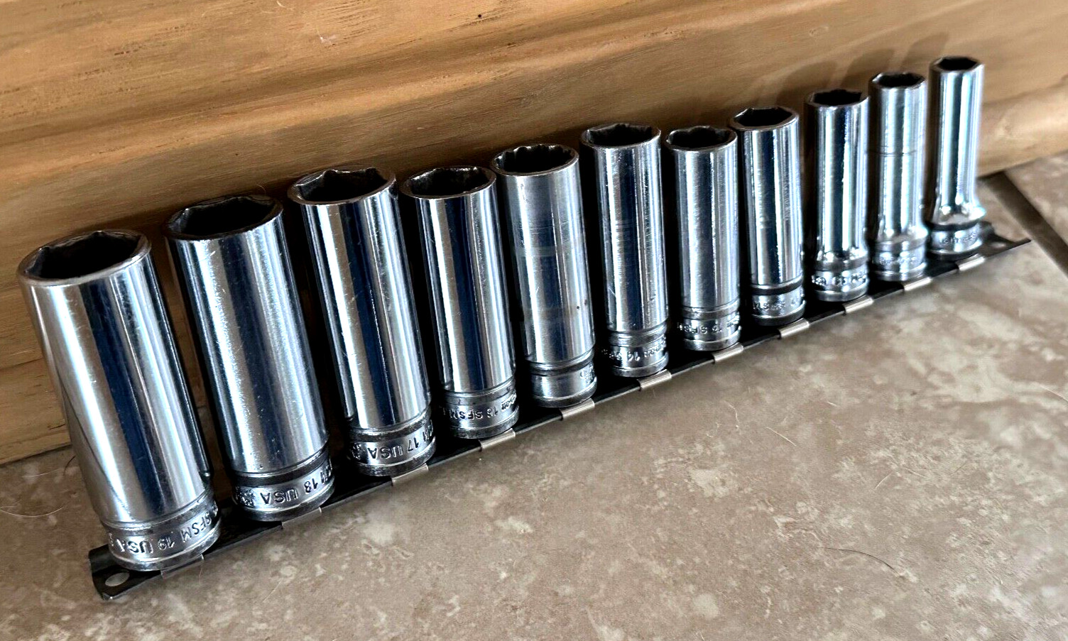 🇺🇸 Snap On Tools USA 9mm- 19mm Metric 3/8″ Drive DEEP Socket Set Lot 6-PT Rail