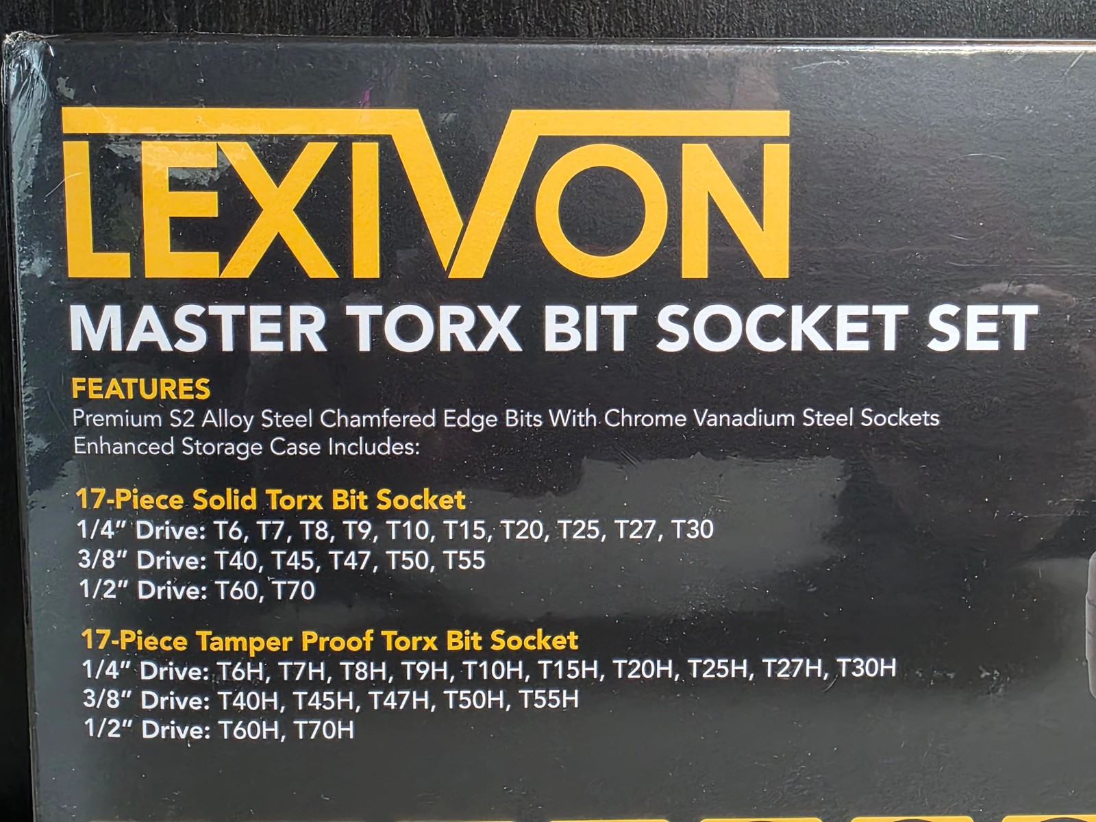 Lexivon Master Torx Bit Socket Set -Solid & Tamper Proof, T6H-T70H/T6-T70 Sealed
