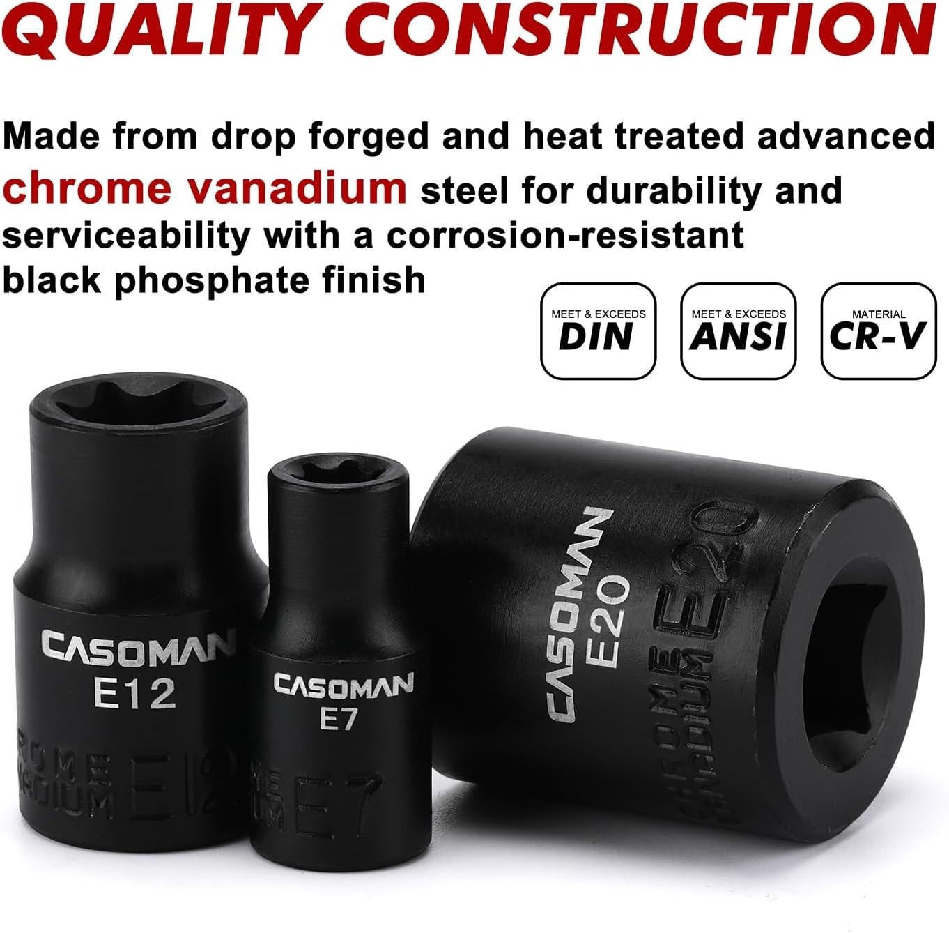 Durable 11PCS E-Torx Socket Set with Rail – High-Visibility & Heat-Treated Steel