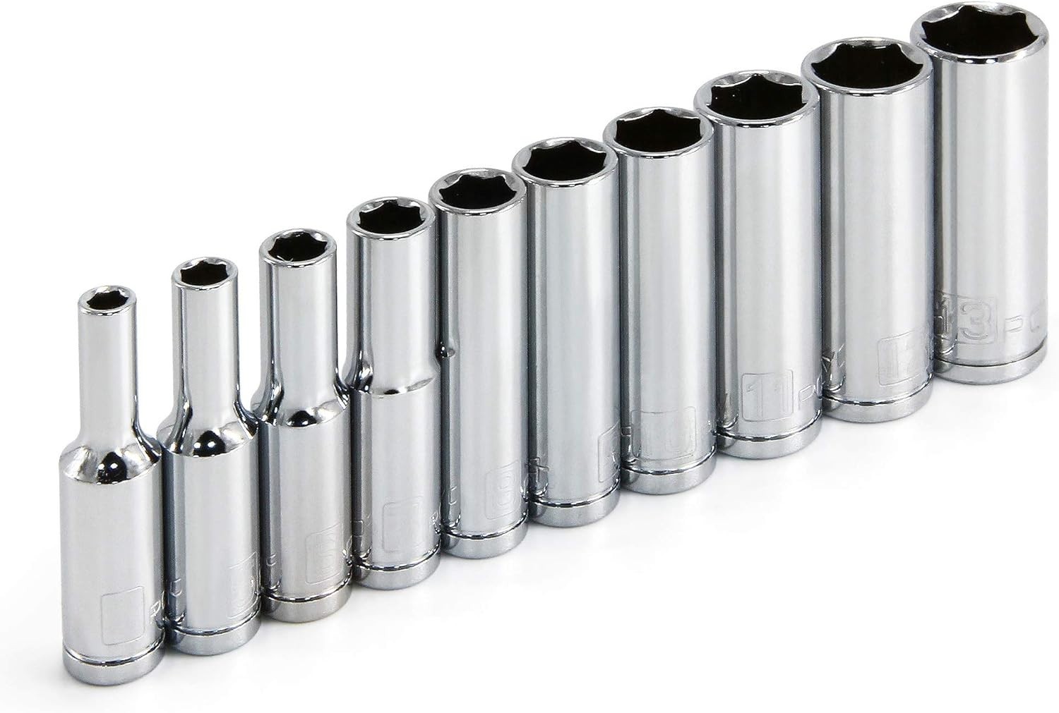 Quality Metric 6 Point Deep Socket Set, 10 Chrome Vanadium Tools – ANSI Approved