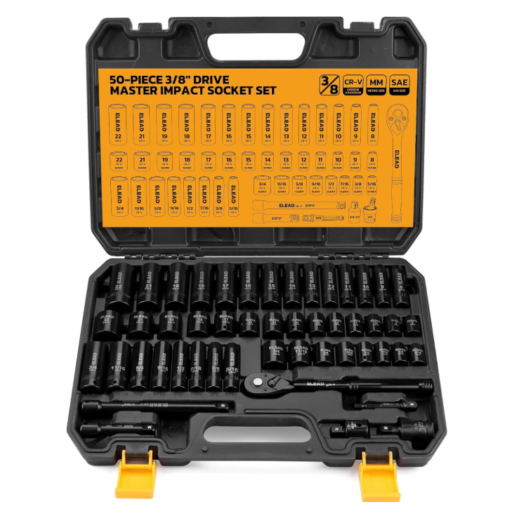 3/8» Drive Impact Socket Set 50Pcs Shallow & Deep Socket Set Metric & Standard