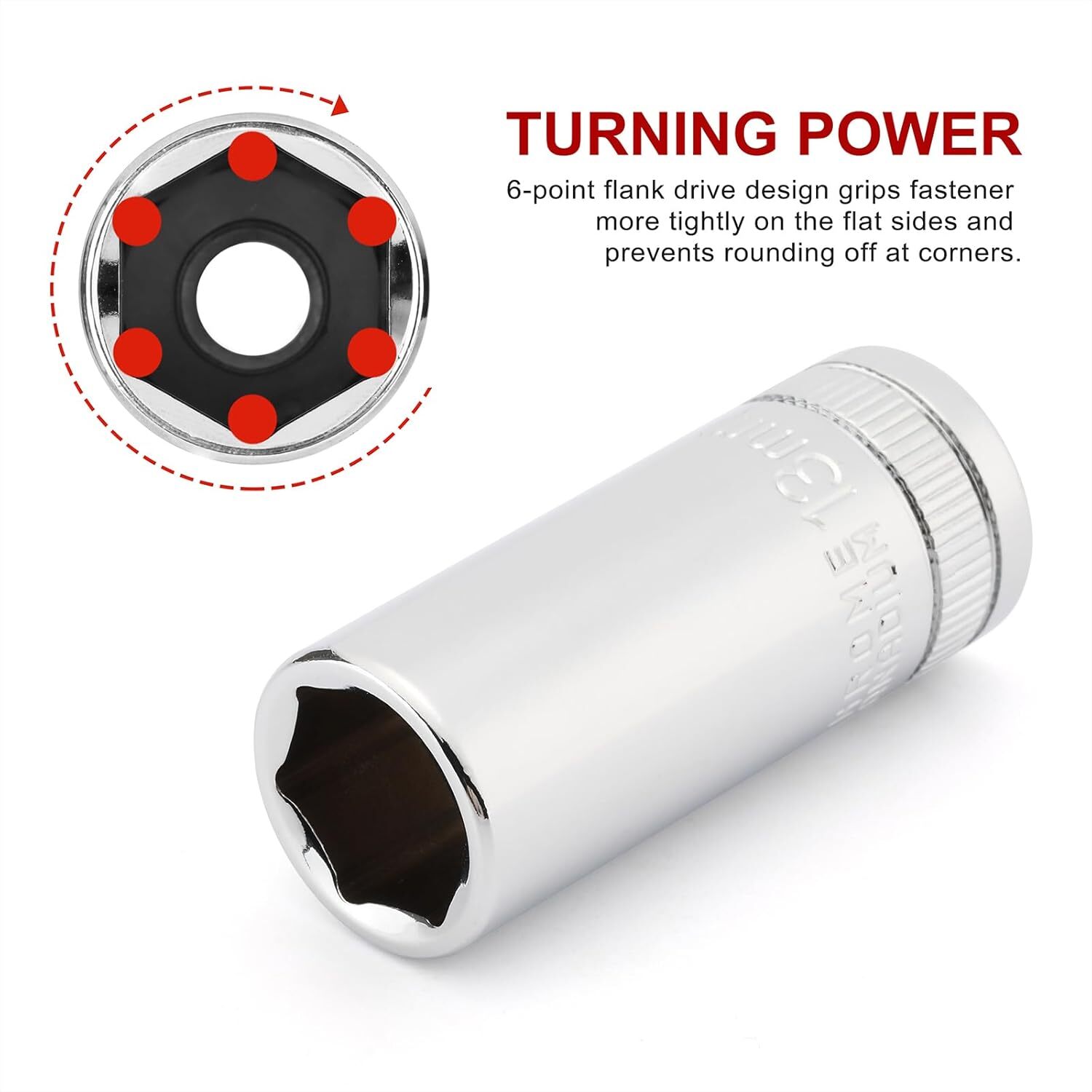 3/8″ Drive Metric Deep Impact Socket Set Mid-Length 6-19 mm 14PCS 6 Point