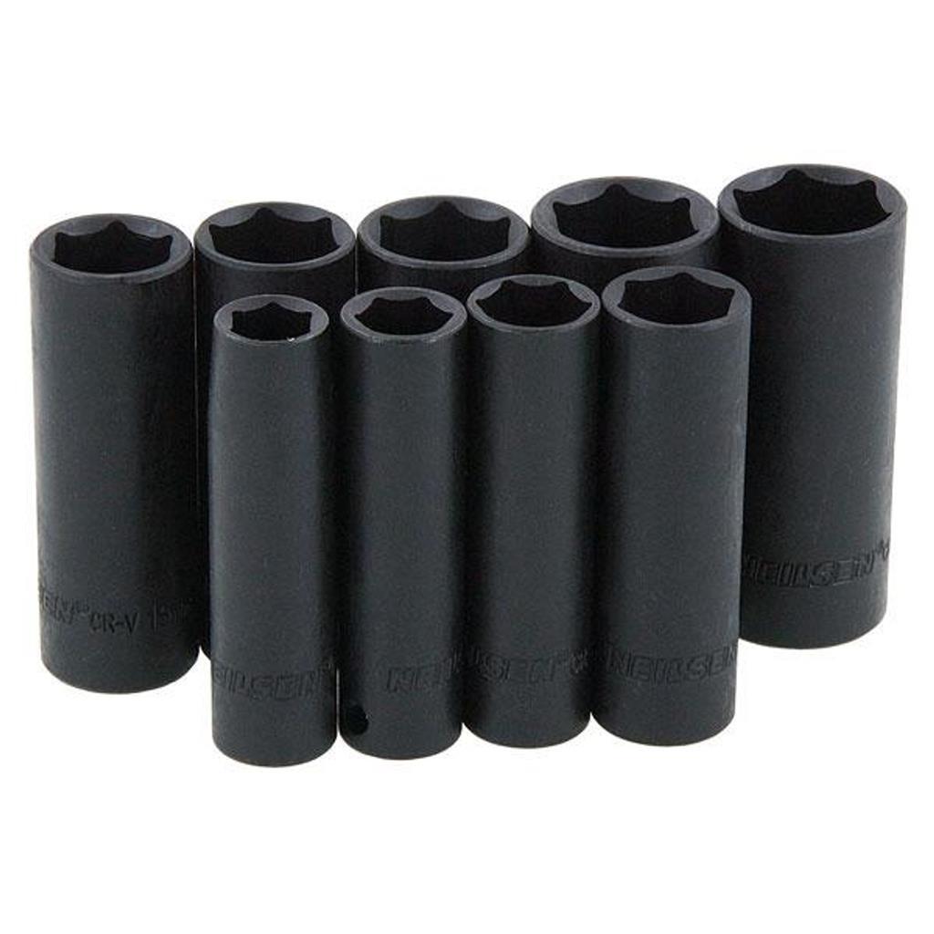 Neilsen 9pc 3/8″ Metric Long Reach Deep Impact Sockets 10mm – 19mm Set With Rail
