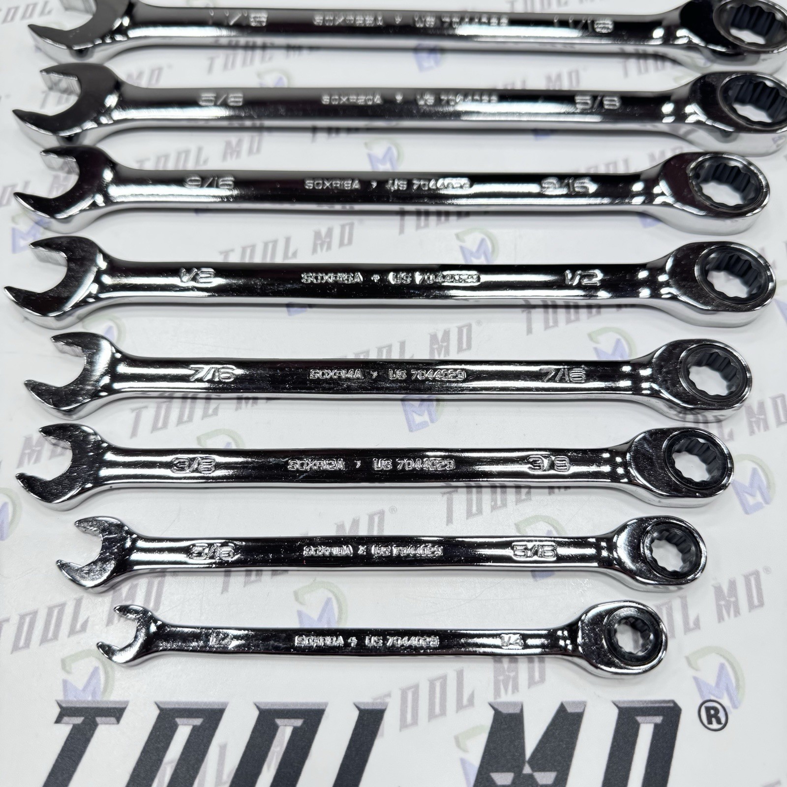 Snap-on Tools USA NEW 8pc SAE 0° Non-Reversing Ratcheting Wrench Set SOXR01FBRA