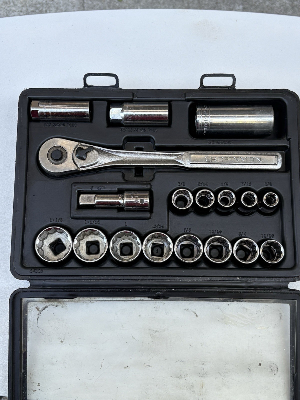 18pcs Vintage Craftsman 1/2” Ratchet ,Socket Set, 1w/ Spark Plug Sockets & Case