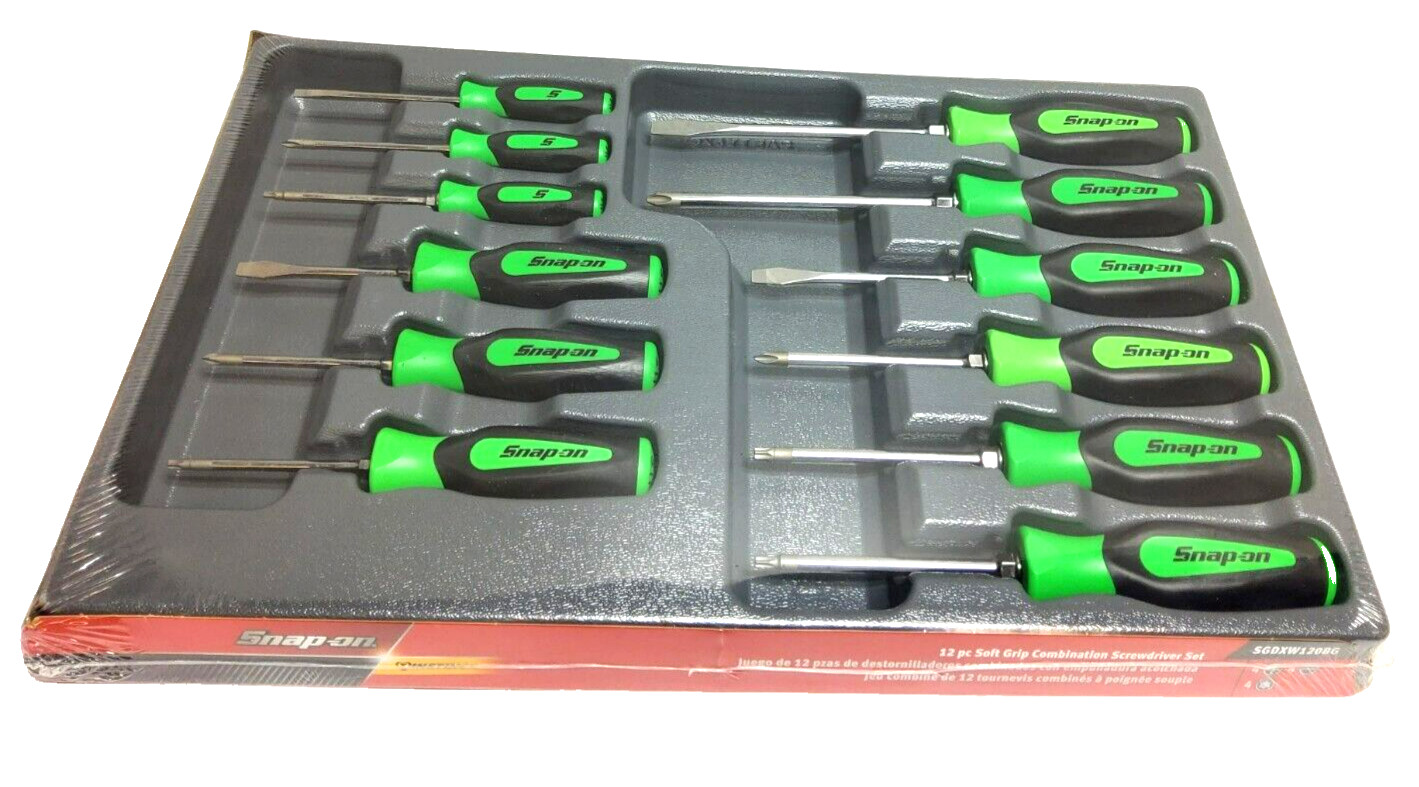 New Snap-on SGDXW120BG 12pc Soft Grip Combination Screwdriver set GREEN Sealed