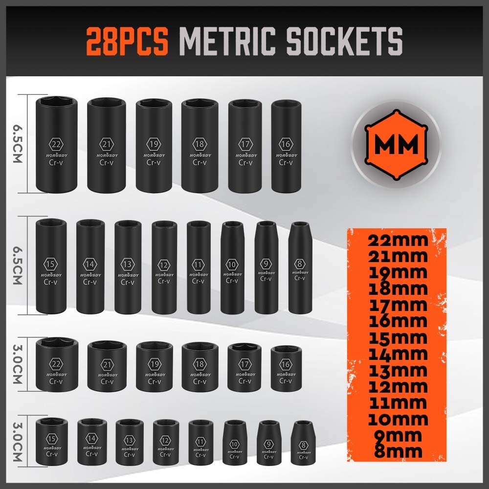50PC 3/8″ Drive Impact Socket Set Deep & Standard SAE Metric 5/16 – 3/4 8 – 22MM