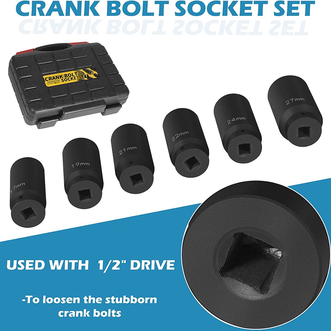 Crank Bolt Socket Set 17/19/21/22/24/27mm Harmonic Balancer Deep Impact Metric
