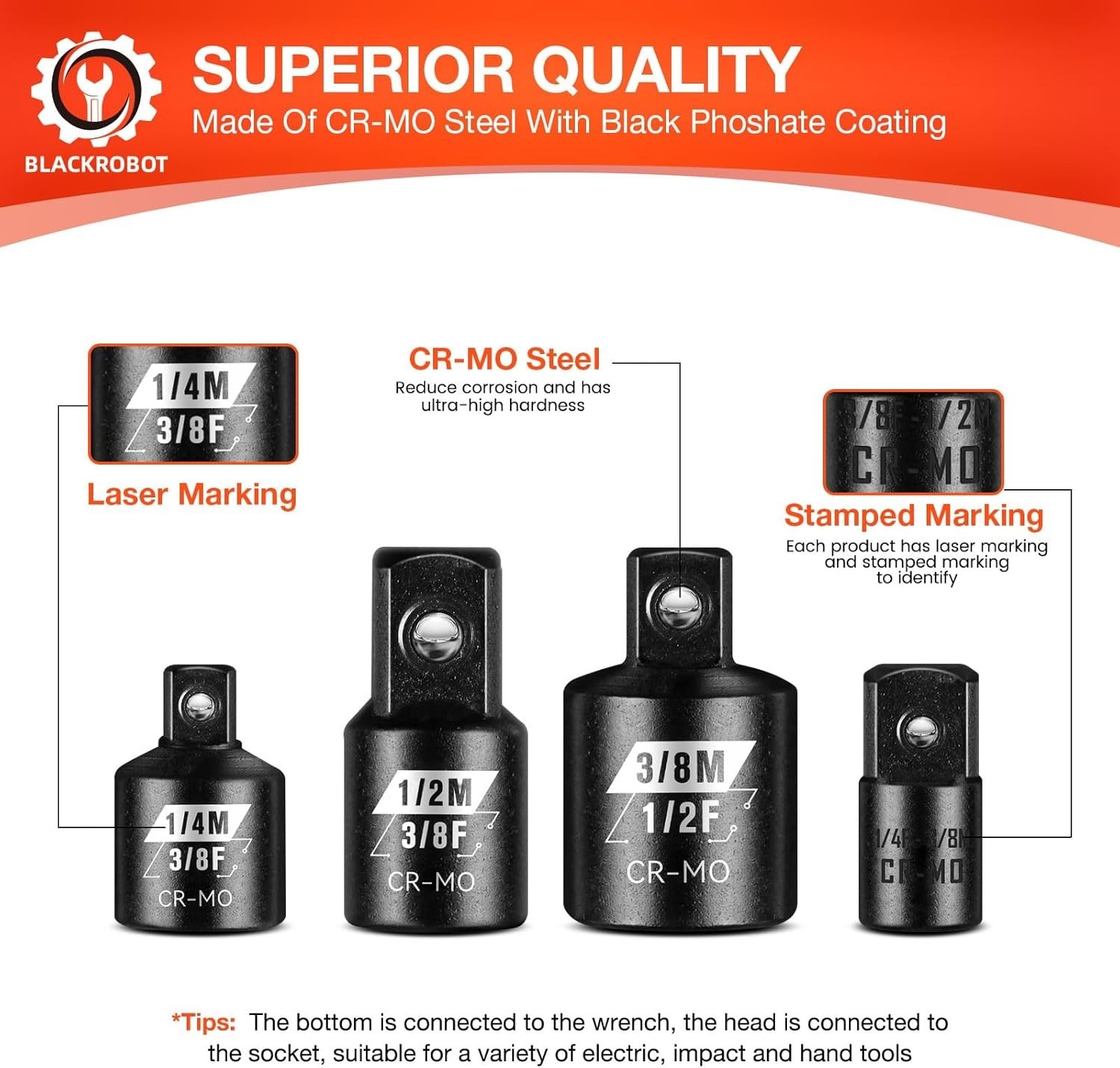 Impact & SAE Drill Socket Adapter Set Square & Hex Driver Wrench, Cr-Mo&CR-V Ste