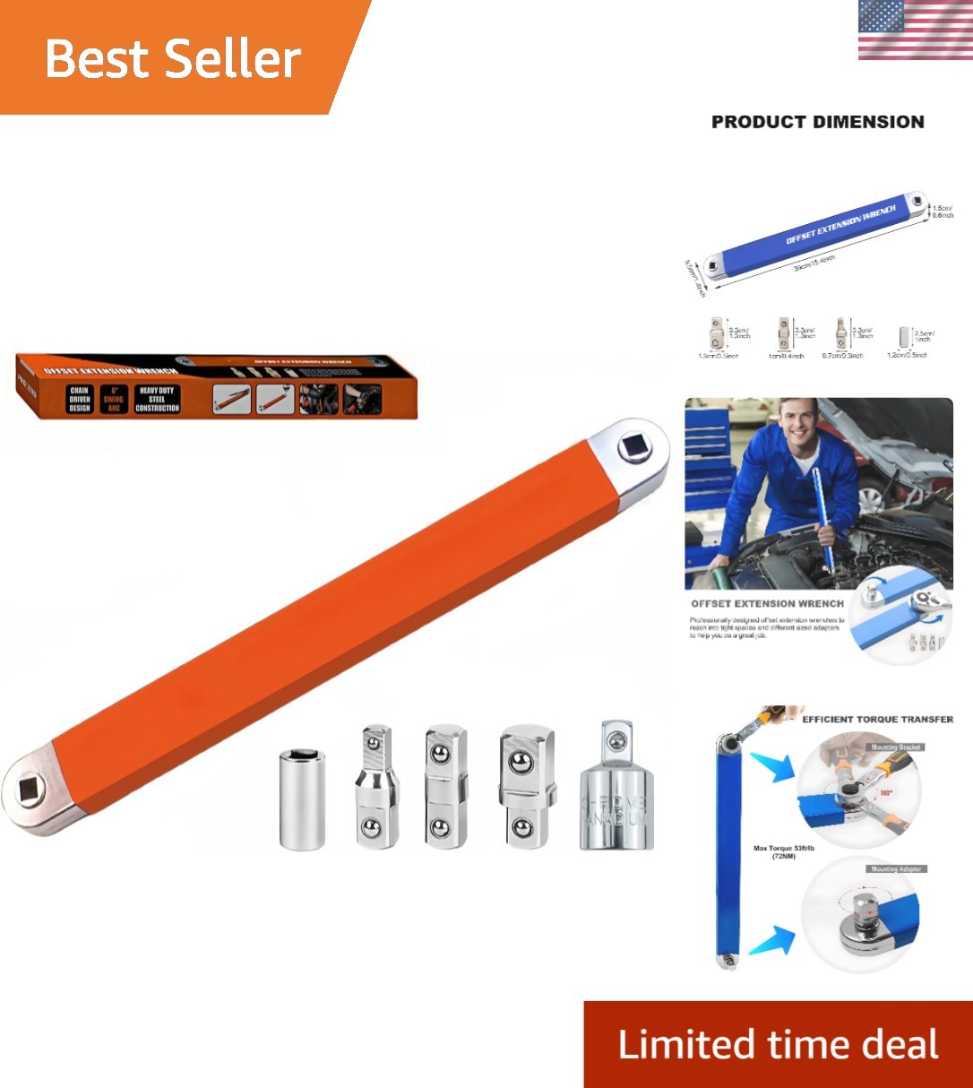 Offset Extension Wrench Zero Degree Ratchet Kit for Tight Spaces 1/2 1/4 3/8 …