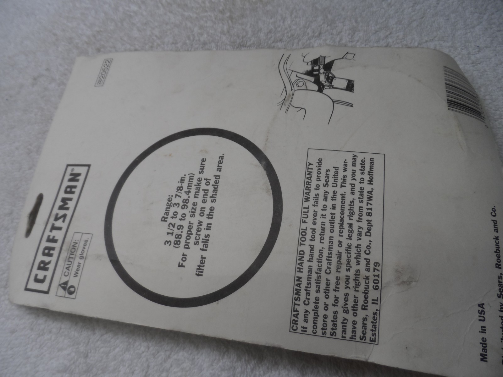 Craftsman Oil Filter Wrench, 3 1/2 to 3 7/8 inches, made in USA – Part # 20522