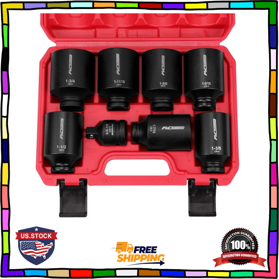8-Piece SAE Deep Impact Socket Set – 1/2-Inch Drive for Wheel Axle Nuts