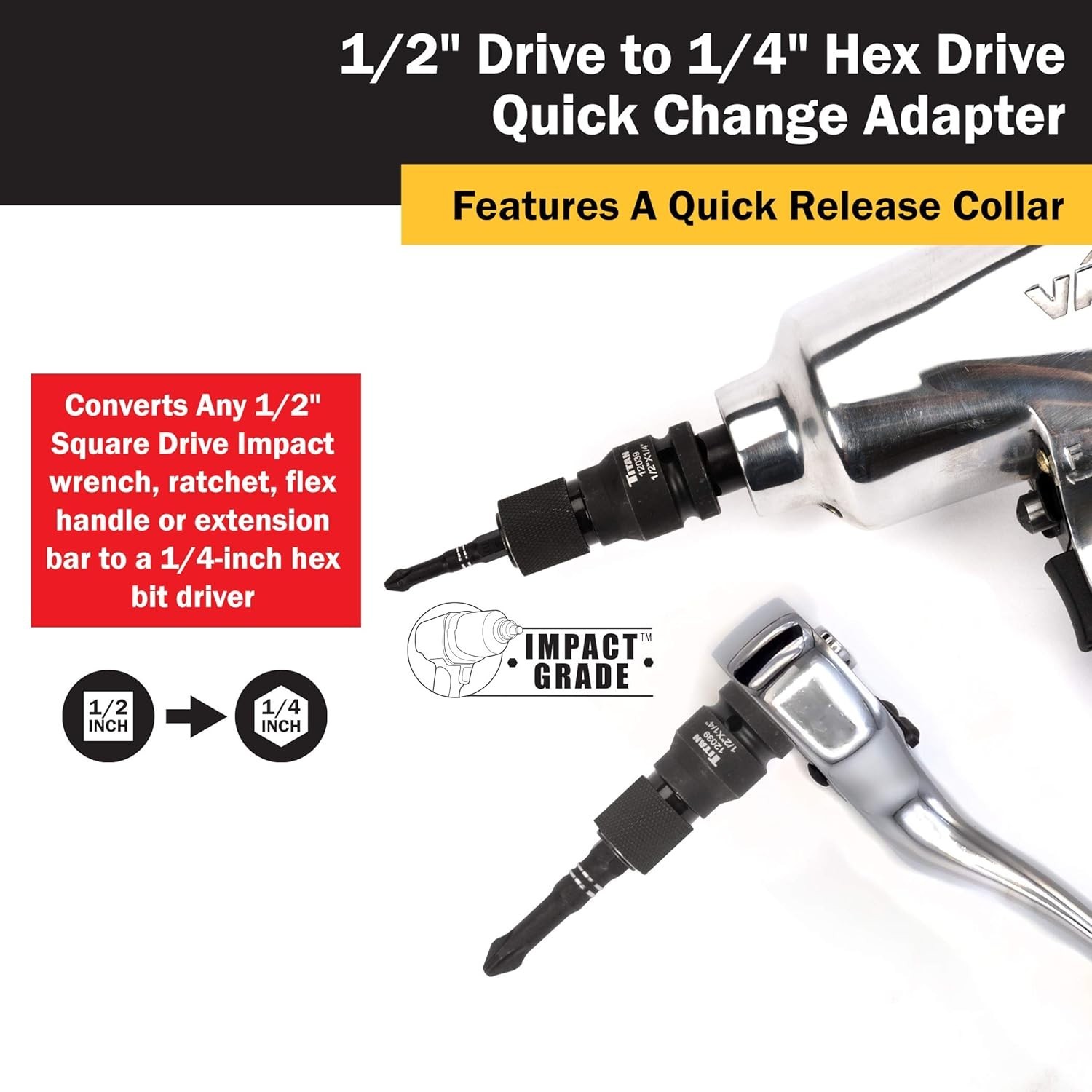Efficient 1/2″ Drive to 1/4″ Hex Quick Change Adapter – Impact Grade Quality