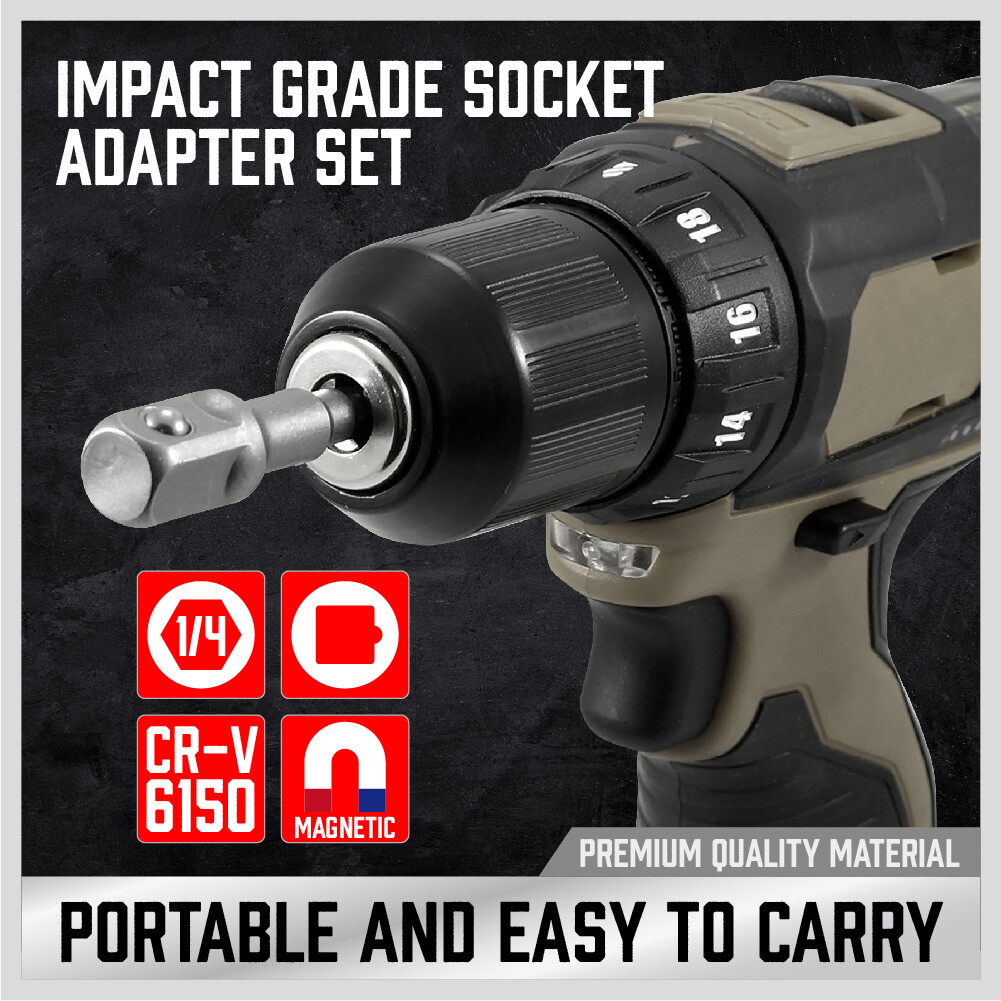9Pcs Socket Adapter Drill Bits Set Impact Driver Tools Hex 1/4″ 3/8″ 1/2″ Shank