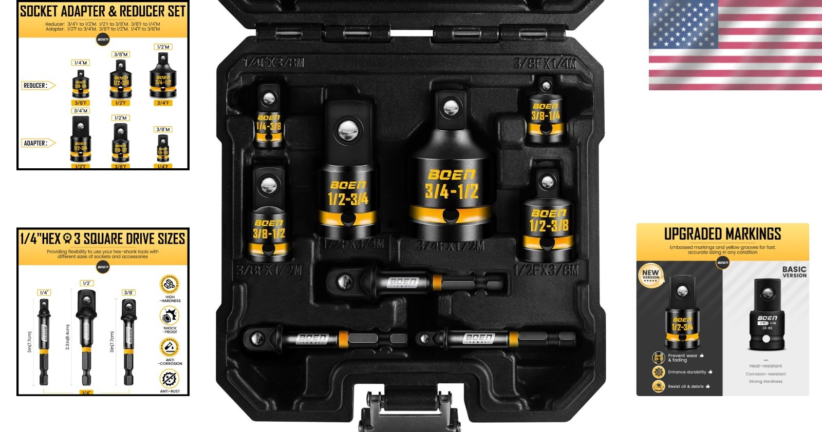 Boen 9-Piece Impact Socket Adapter Set