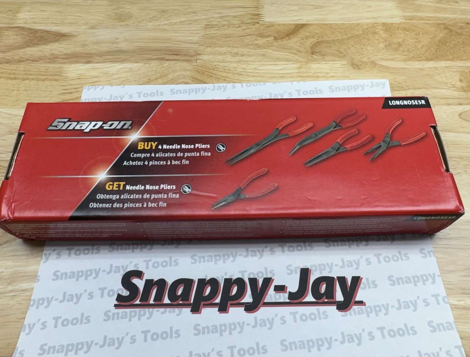 Snap-on Tools USA NEW 5pc RED Talon Grip Needle Nose Plier Set LONGNOSE5R