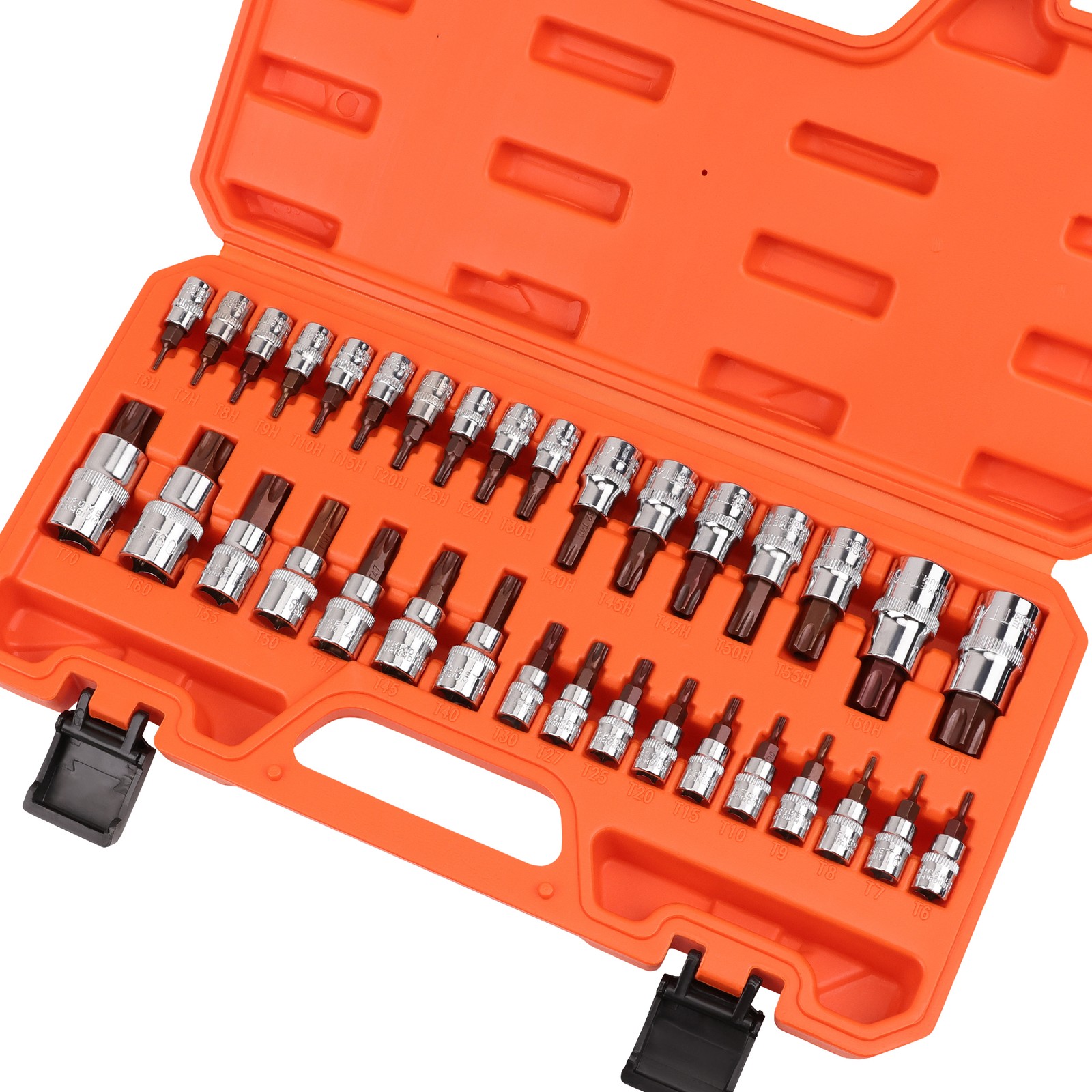 34Pcs Torx Bit Socket Set T6 – T70 Impact Star Bits S2 1/2″ 3/8″ 1/4″ Drive
