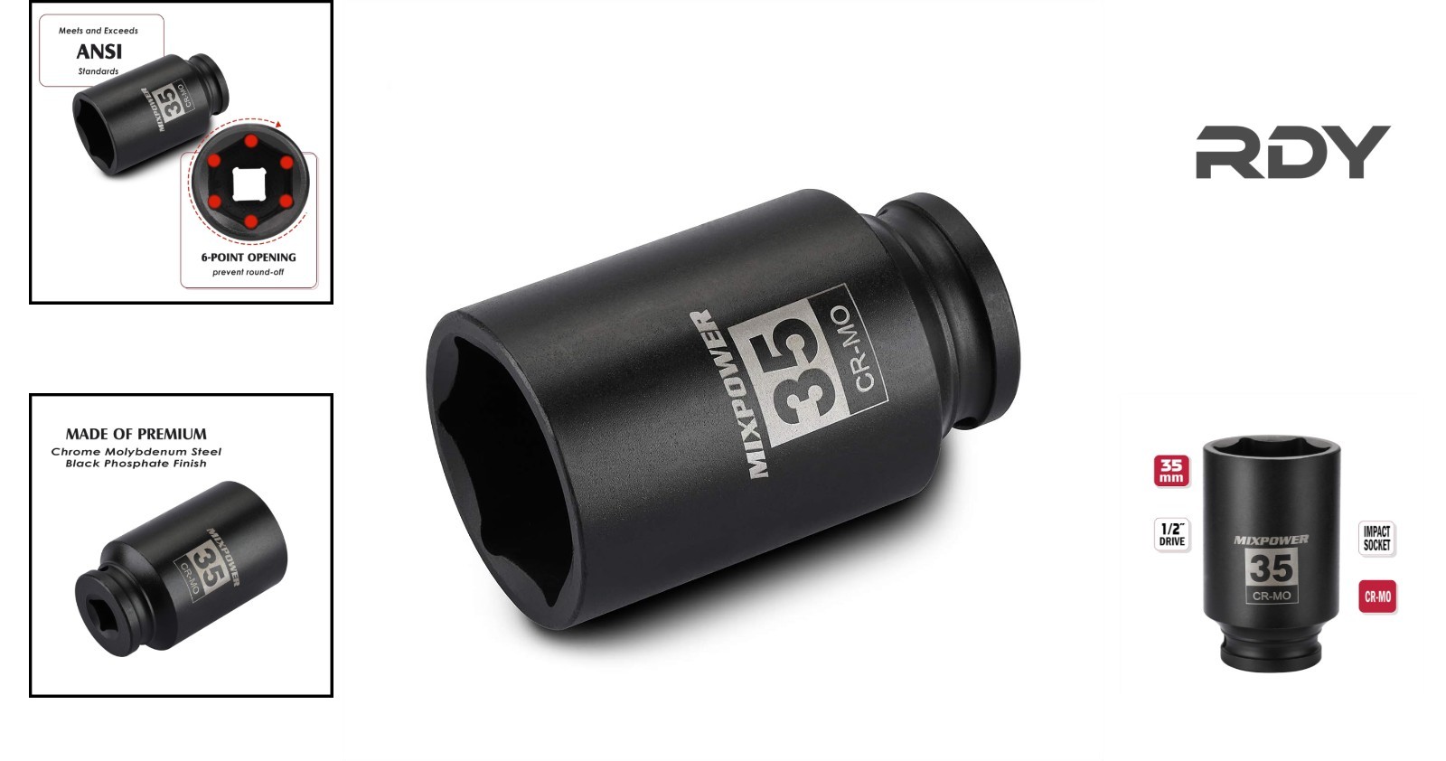 High-Torque 1/2″ Drive Deep Impact Socket, 35mm – Engineered for Impact Drivers