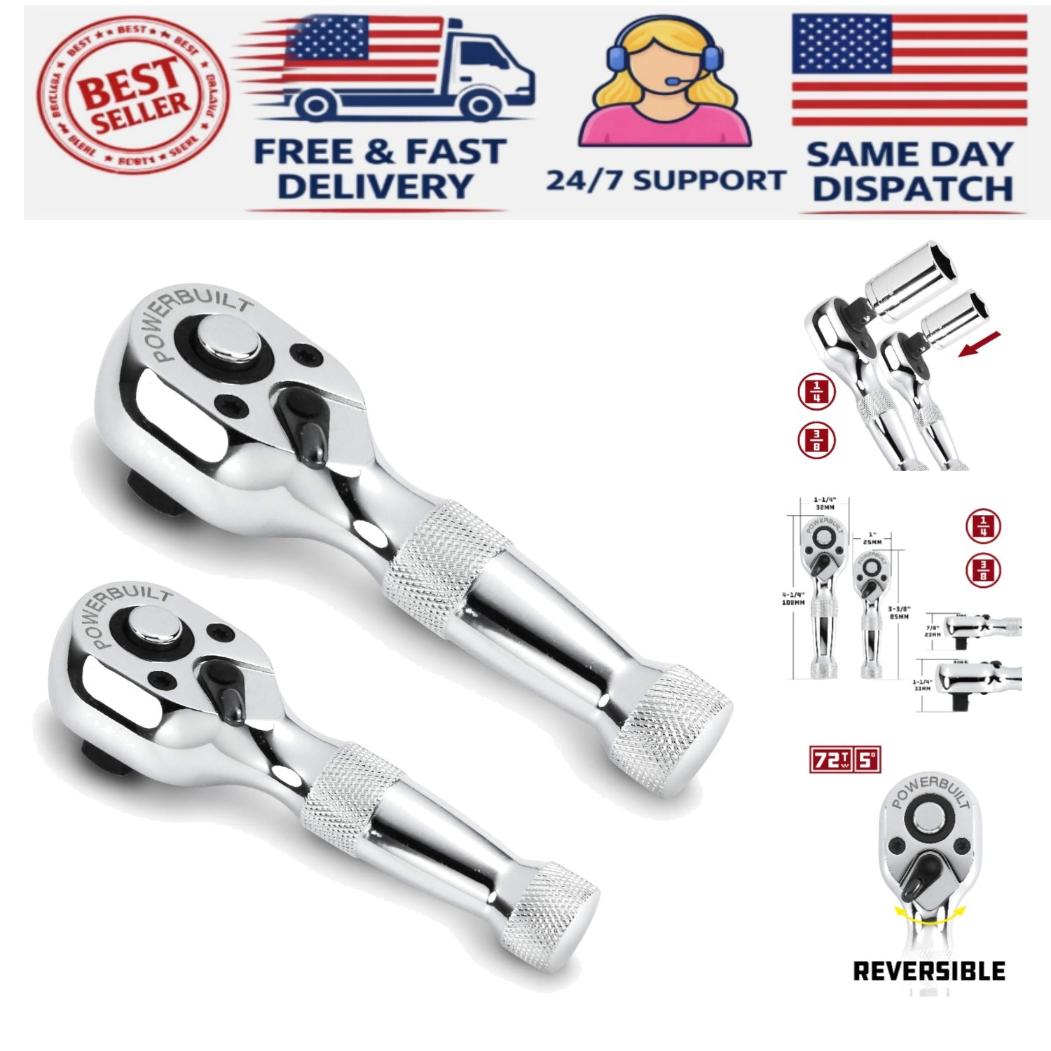Ergonomic 2-Piece Ratchet Set – 1/4-Inch & 3/8-Inch for Precise Turns