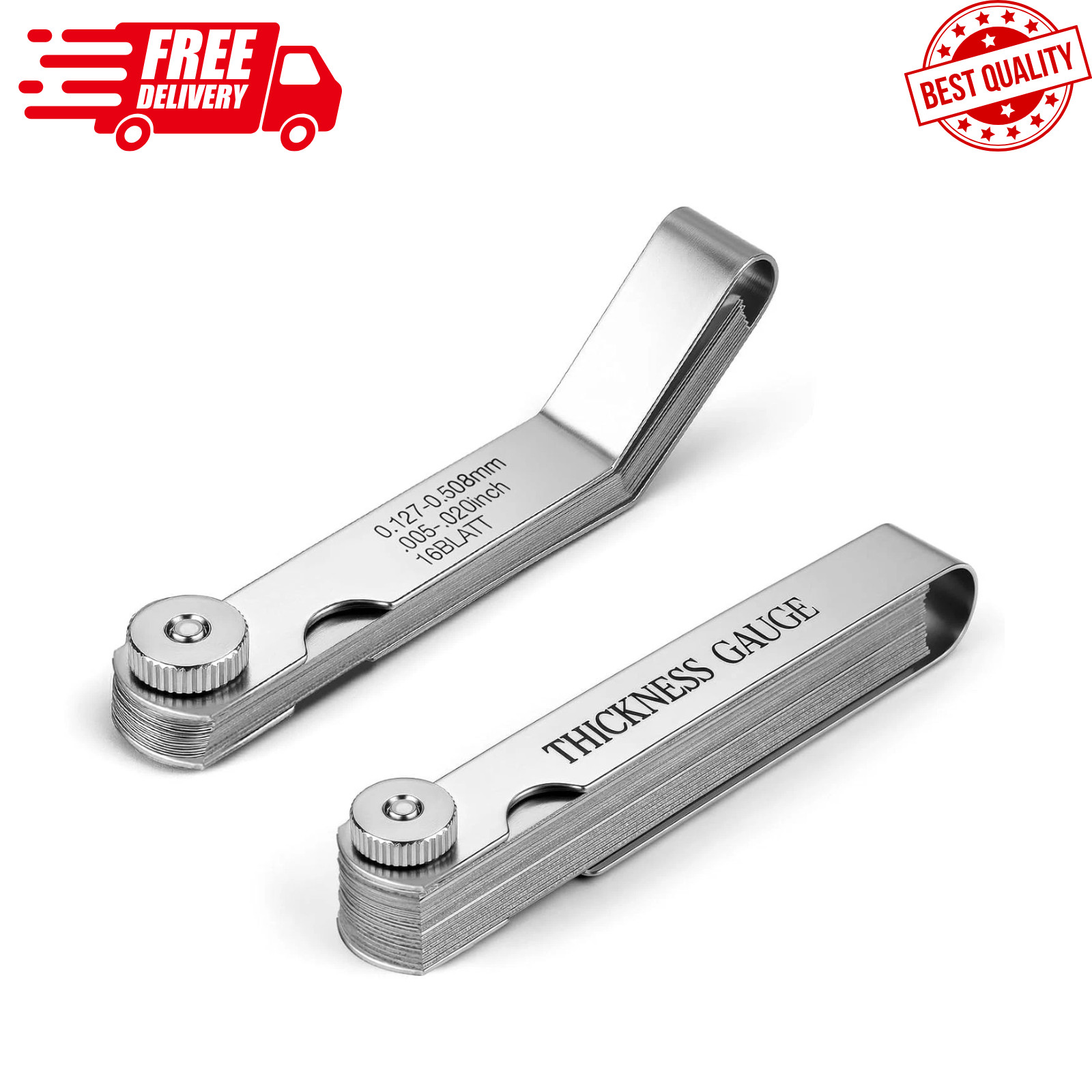 Feeler Gauge Set 2pcs Stainless Steel 32 Straight 16 Offset Blades SAE Metric