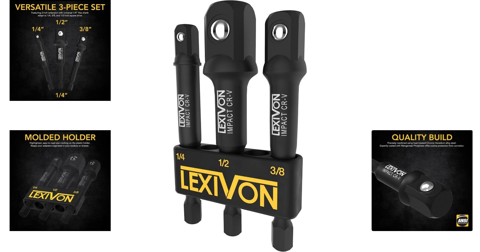 3-Piece Impact Socket Adapter Set with Holder – Ultimate Compatibility
