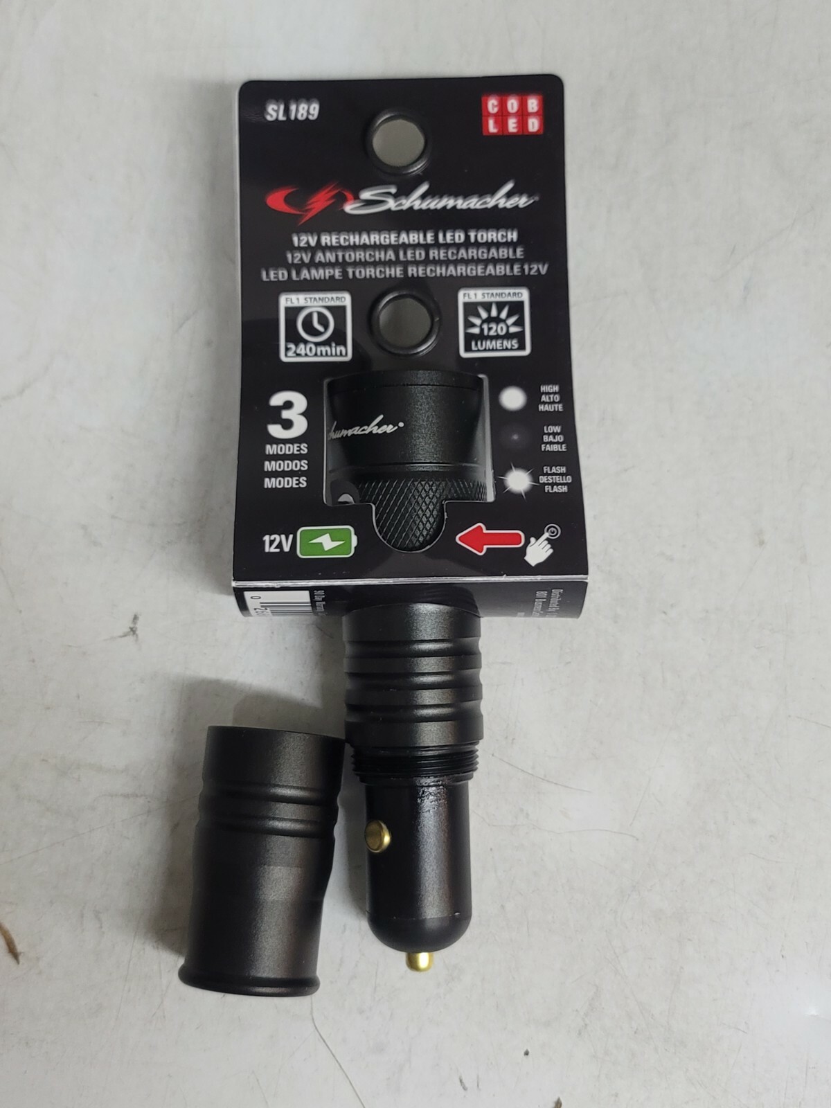 Schumacher 12V Cigarette Lighter Rechargeable Tactical Flashlight #SL189