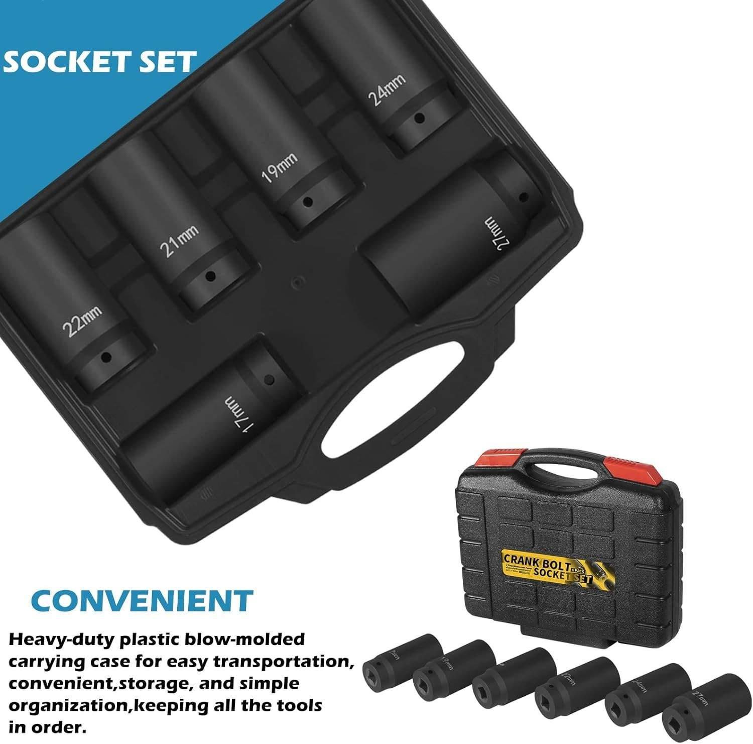 1/2″ Drive Crank Bolt Socket Set, 17MM, 19MM, 21MM, 22MM, 24MM 27MM, Harmonic…