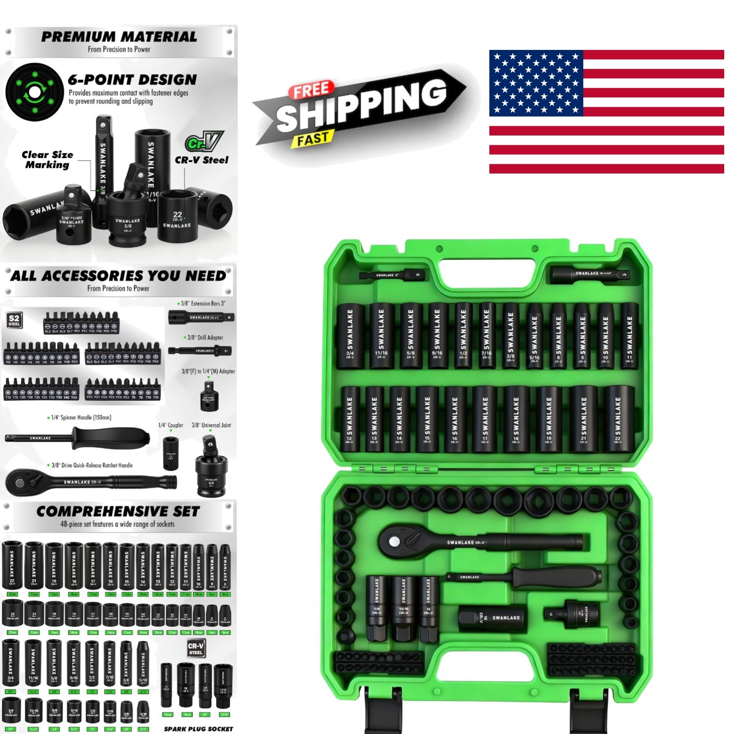 High Torque 105 Piece Impact Socket Set with SAE and Metric Sizes for Mechanics