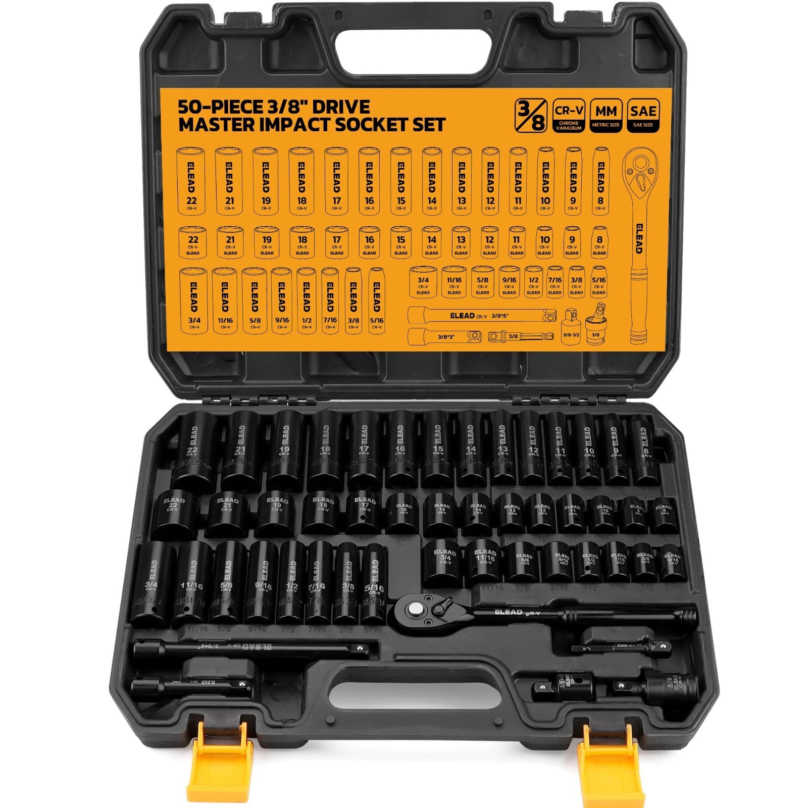 50-Piece 3/8″ Drive Impact Socket Set – Metric & Standard, Universal Joint, Ratc