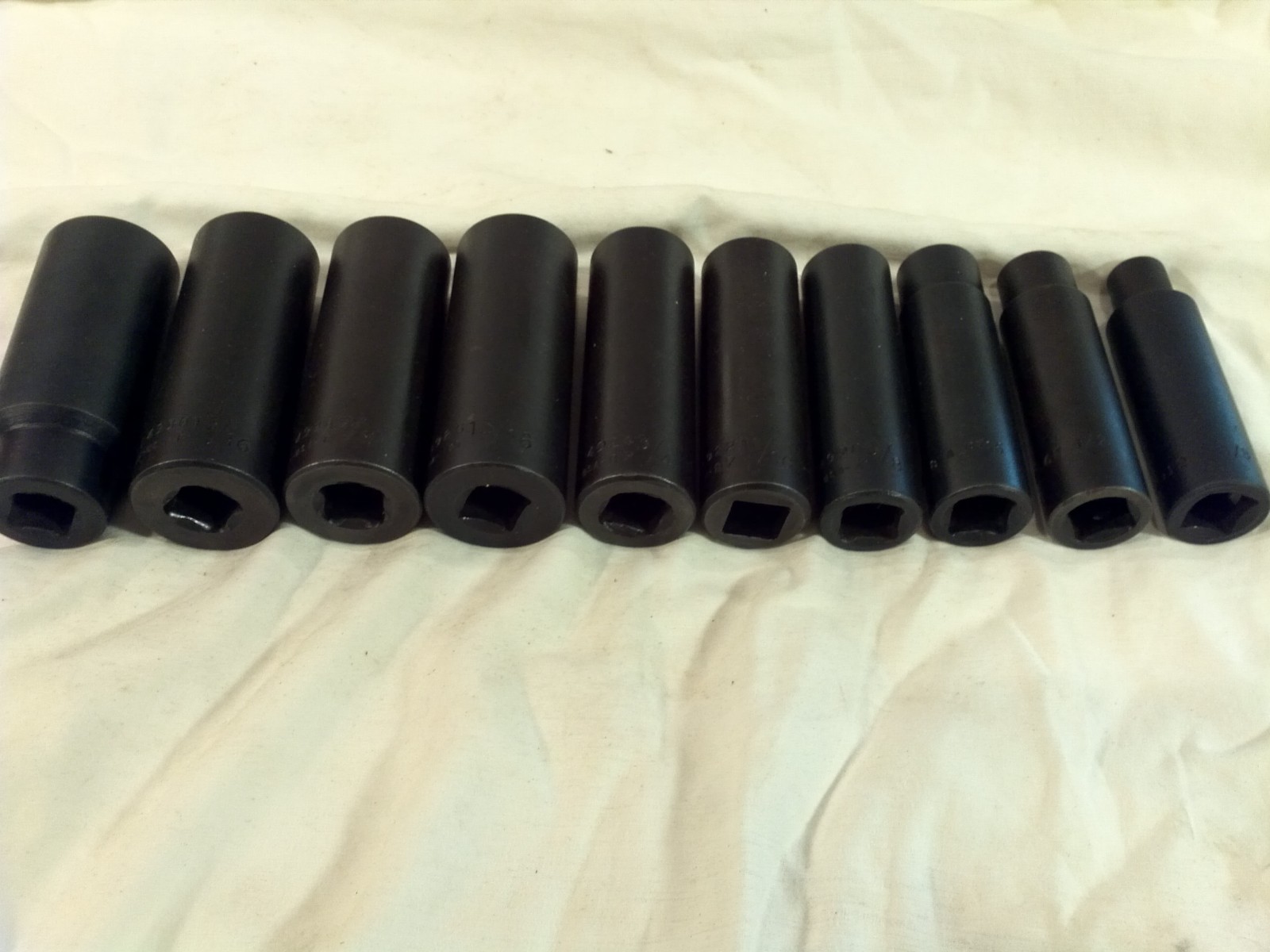 Wright Tools 1/2” Dr. 10pc. Deep Impact Socket Set, 6 Point, Size 3/8”-1” USA