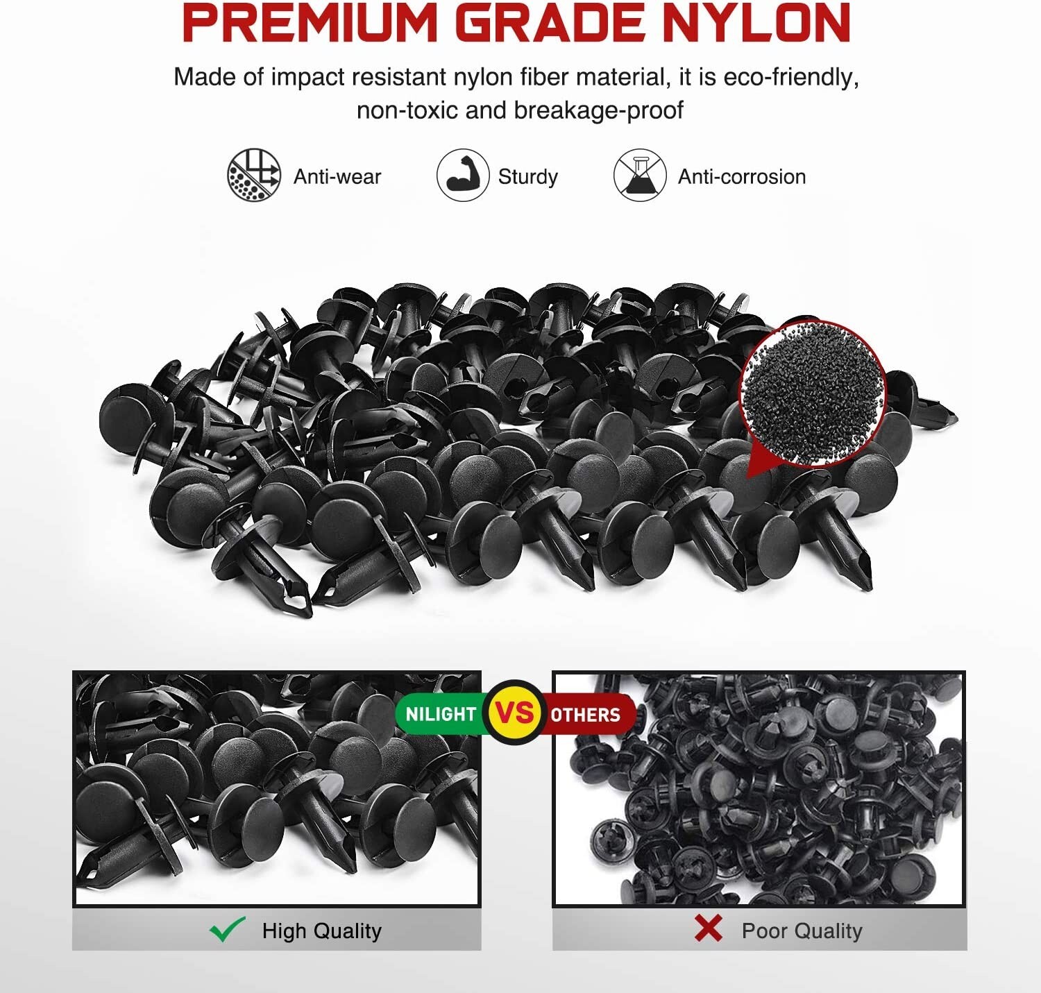 Nilight 100PCS Nylon Bumper Rivet Clips for GM 21030249 Ford N807389S