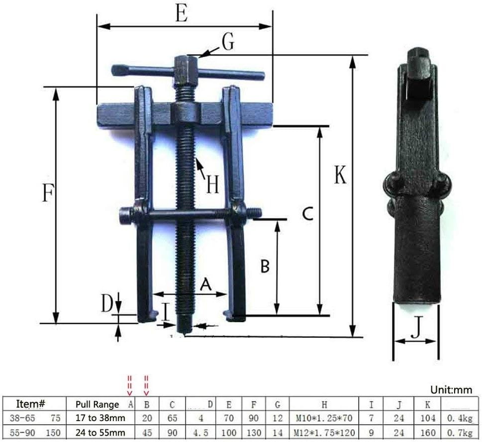 2-Jaw Bearing Gear Puller, 17-38mm, Adjustable Arms, Detachable Crossbar