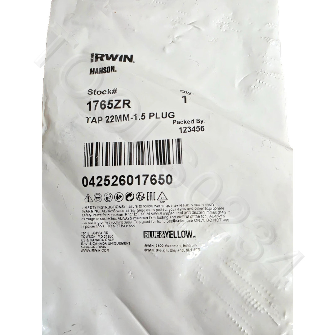 1765 ZR M22 X 1.5 Metric 22MM Tap 4FL USA 1.50 RH Irwin Hanson Carbon Steel