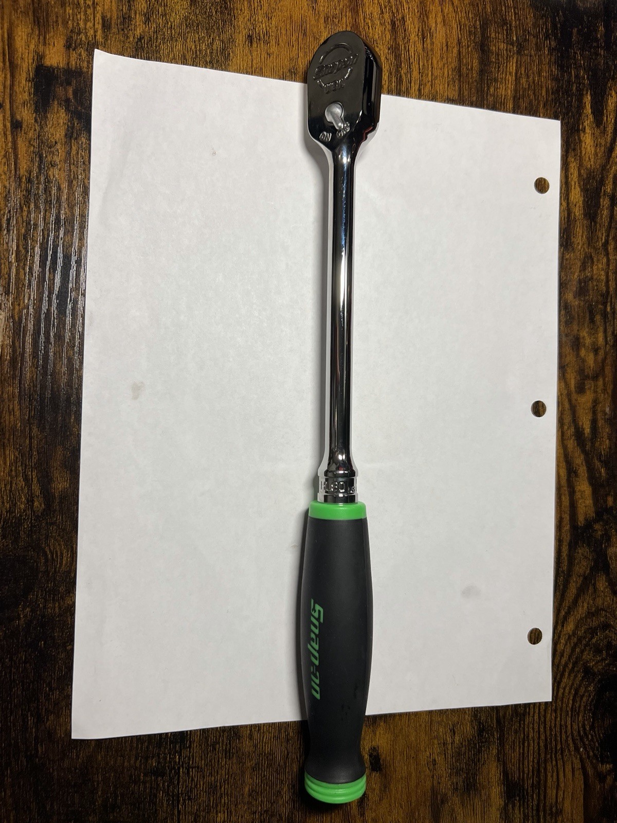 Snap-on Tools USA NEW 3/8″ Drive GREEN Soft Grip LONG Fixed Head Ratchet FHL80G