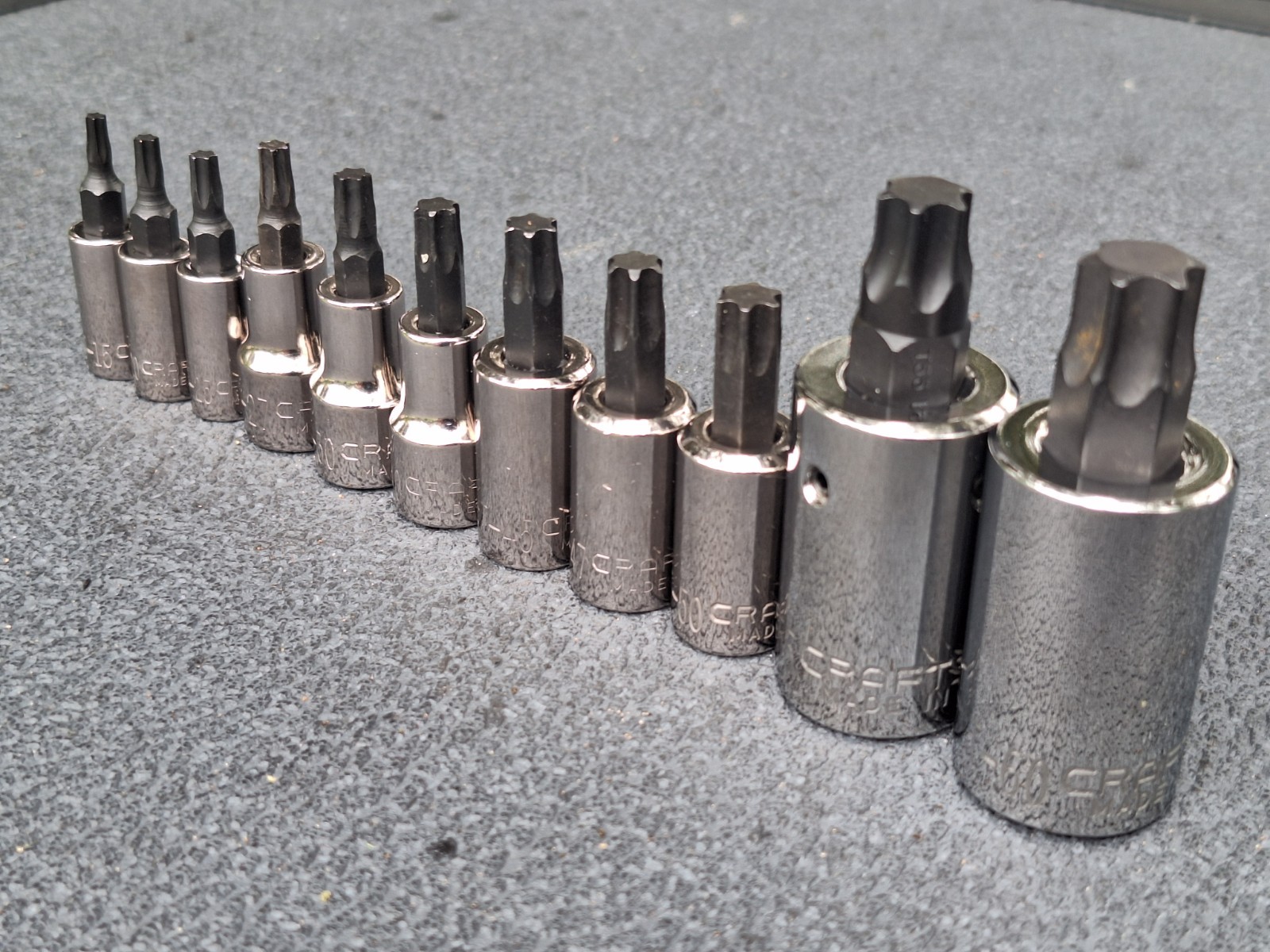 NOS Craftsman GK USA 11-pc 1/4 3/8 1/2 TORX Bit Socket Set w/RARE T-27 & T-47