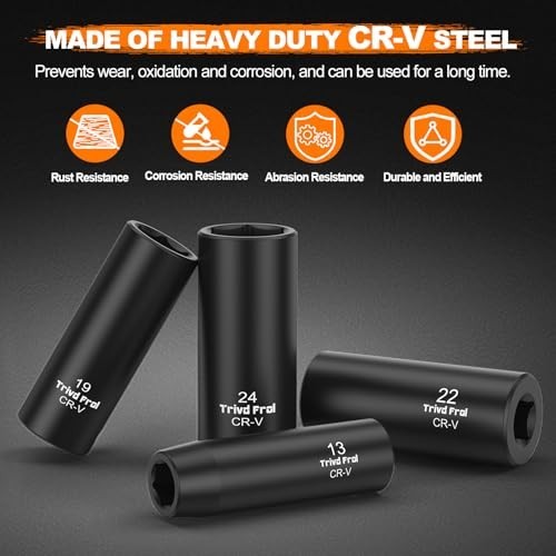 26-Piece Metric Impact Socket Set 1/2″ Drive, Deep Sockets 10mm-36mm, Cr-V Steel