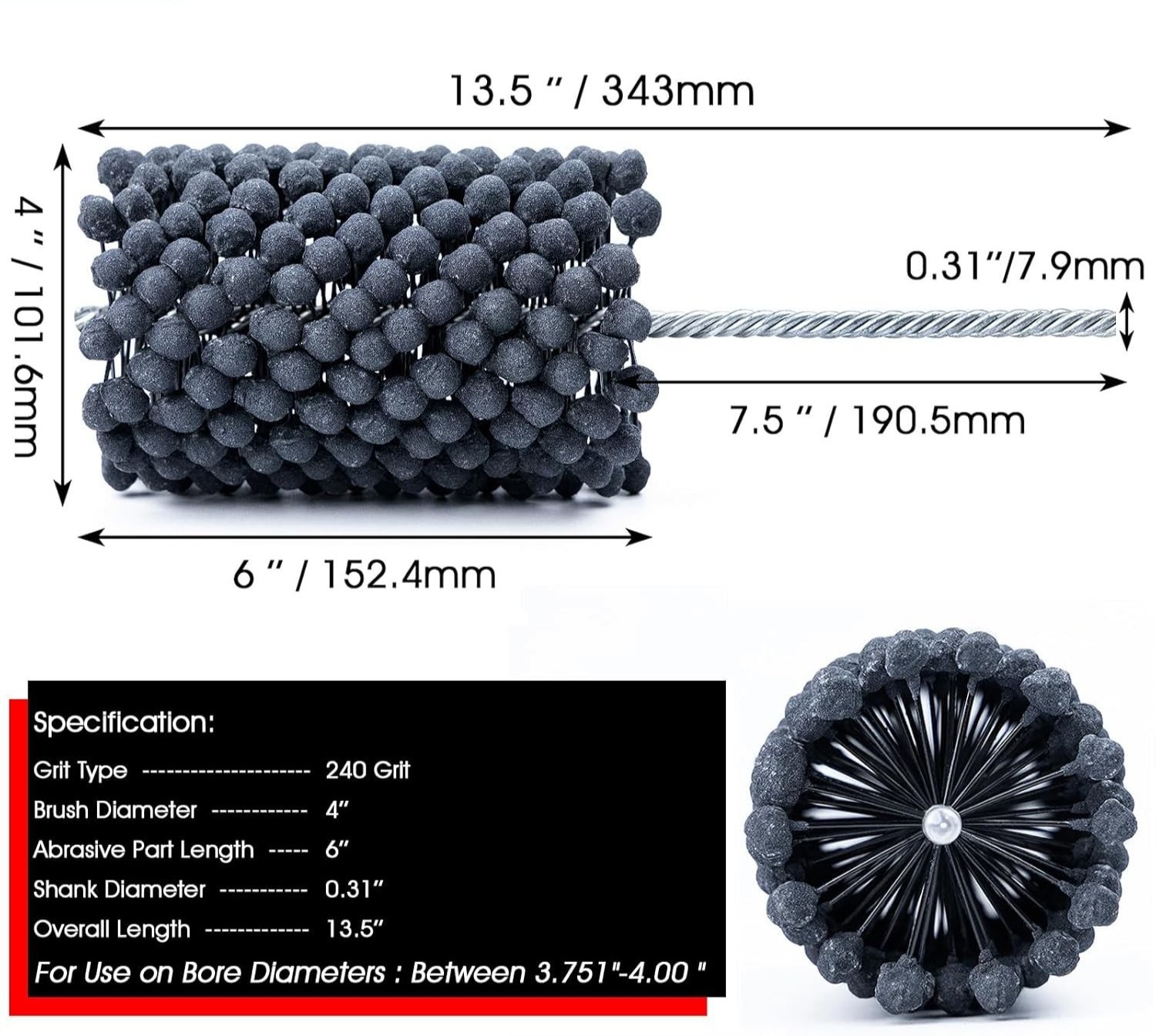 4″ Cylinder Hone Tool 240 Grit Ball Brush Flexible Engine Honing Deburring